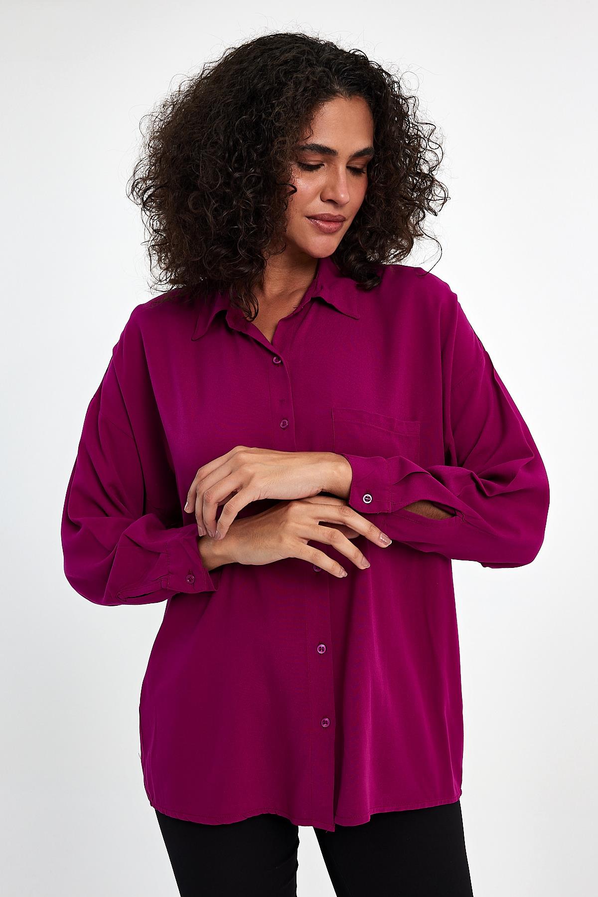 FİHA/3040-KADIN OVERSIZE POPLİN GÖMLEK - VİOLET
