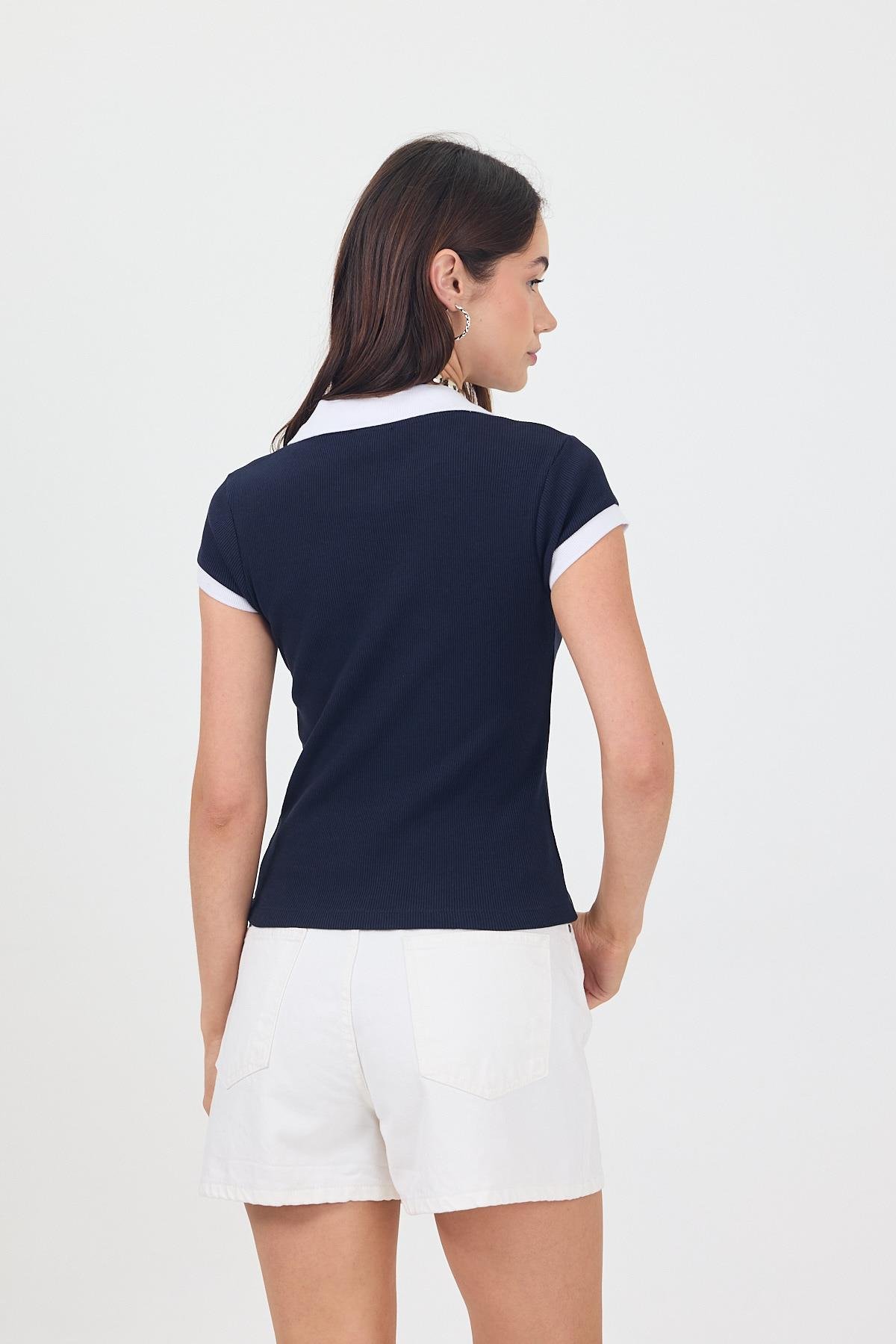 FİHA/3044-KADIN KAŞKORSE POLO YAKA TSHIRT - LACİVERT