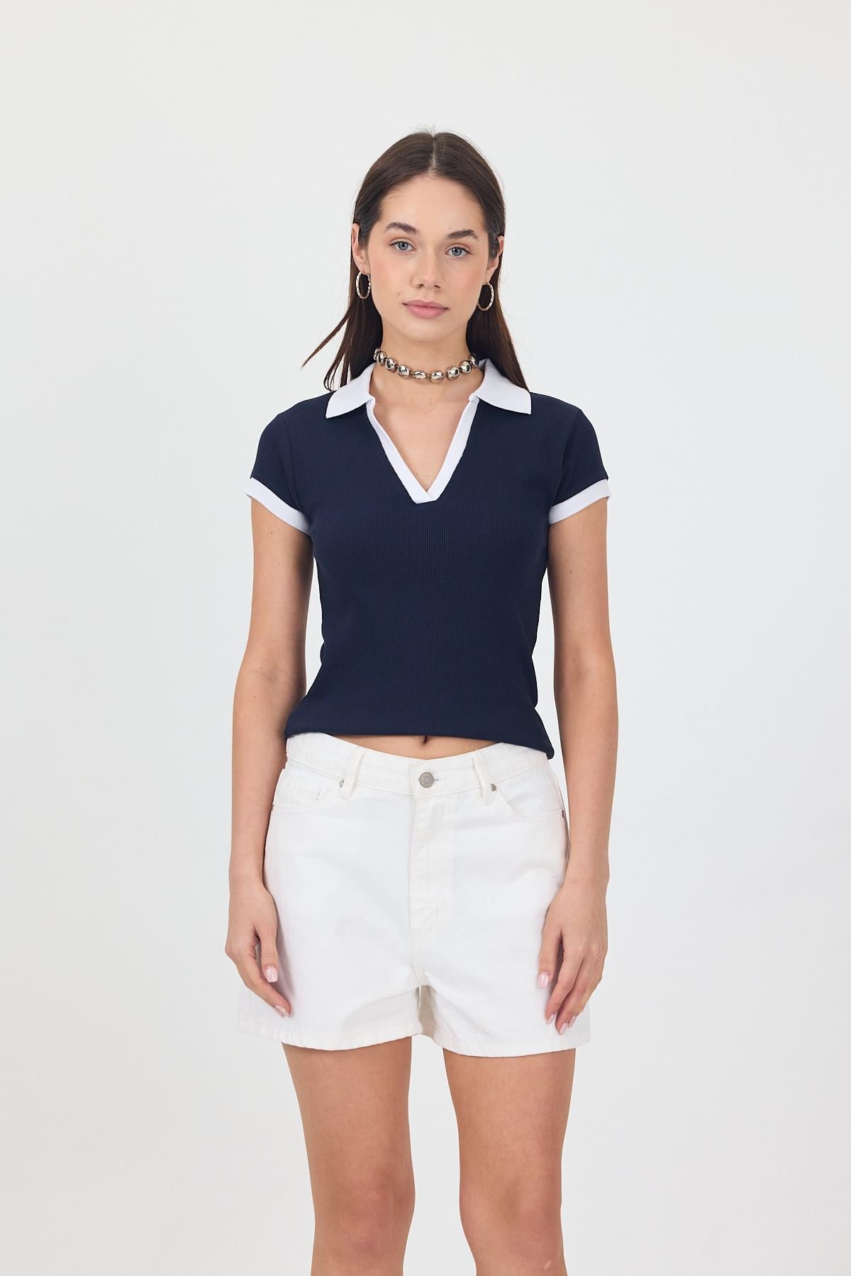FİHA/3044-KADIN KAŞKORSE POLO YAKA TSHIRT - LACİVERT