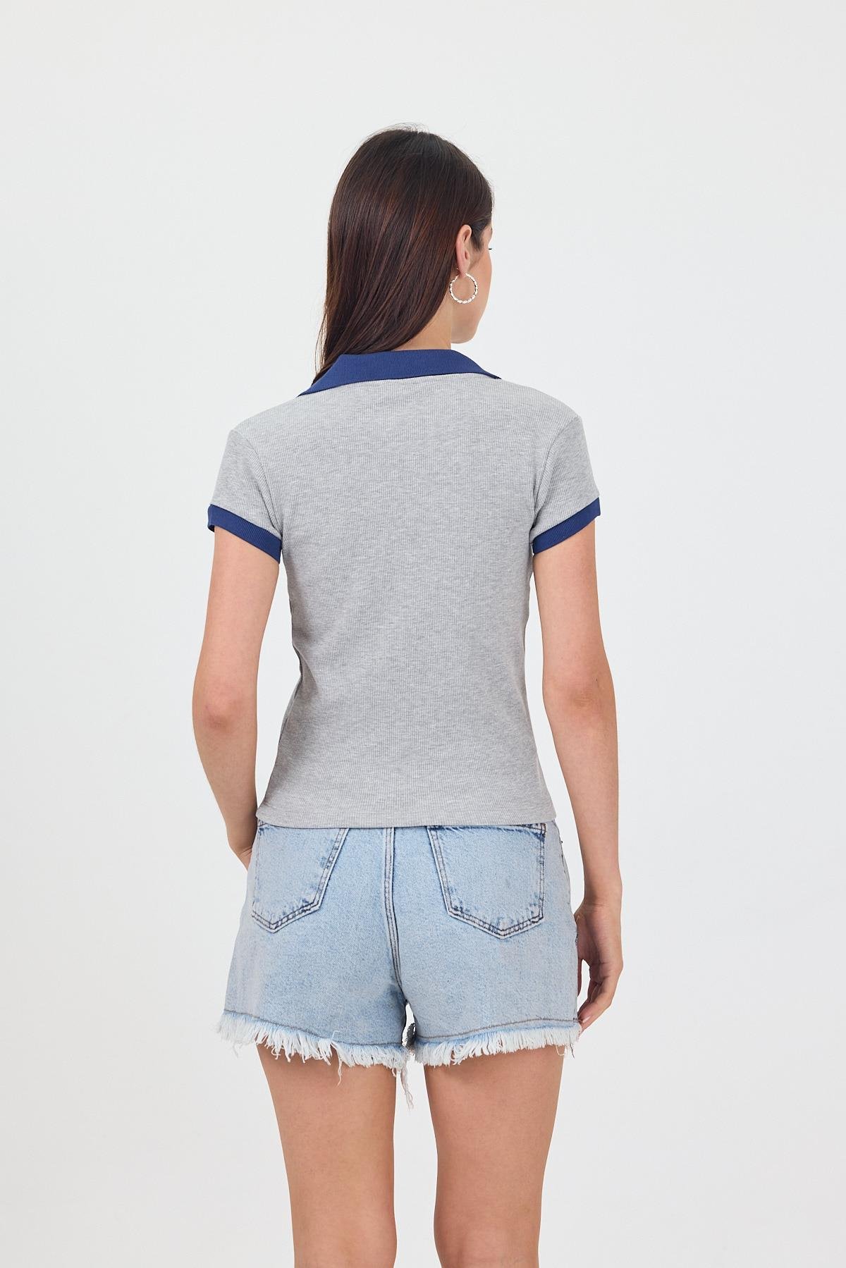 FİHA/3044-KADIN KAŞKORSE POLO YAKA TSHIRT - LT.GREY MEL