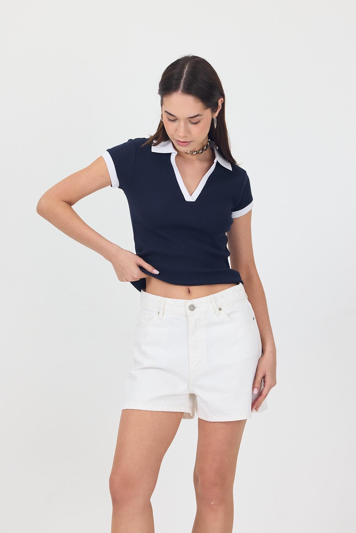 FİHA/3044-KADIN KAŞKORSE POLO YAKA TSHIRT - LACİVERT