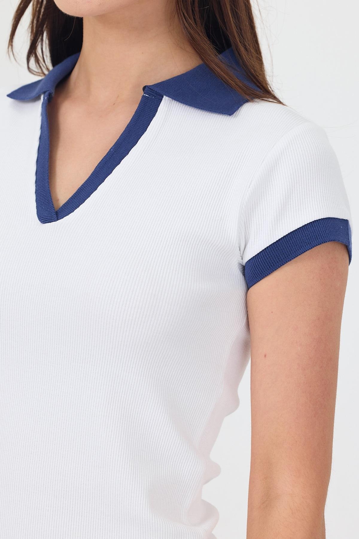 FİHA/3044-KADIN KAŞKORSE POLO YAKA TSHIRT - BEYAZ