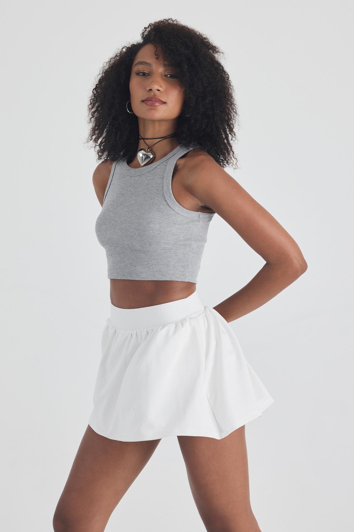 FİHA/3049-KADIN KAŞKORSE BİYELİ CROP - GRİ