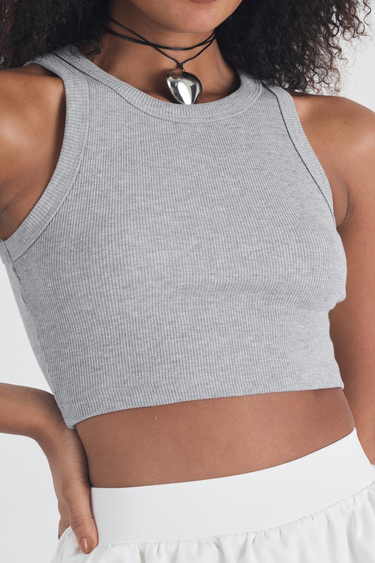 FİHA/3049-KADIN KAŞKORSE BİYELİ CROP - GRİ