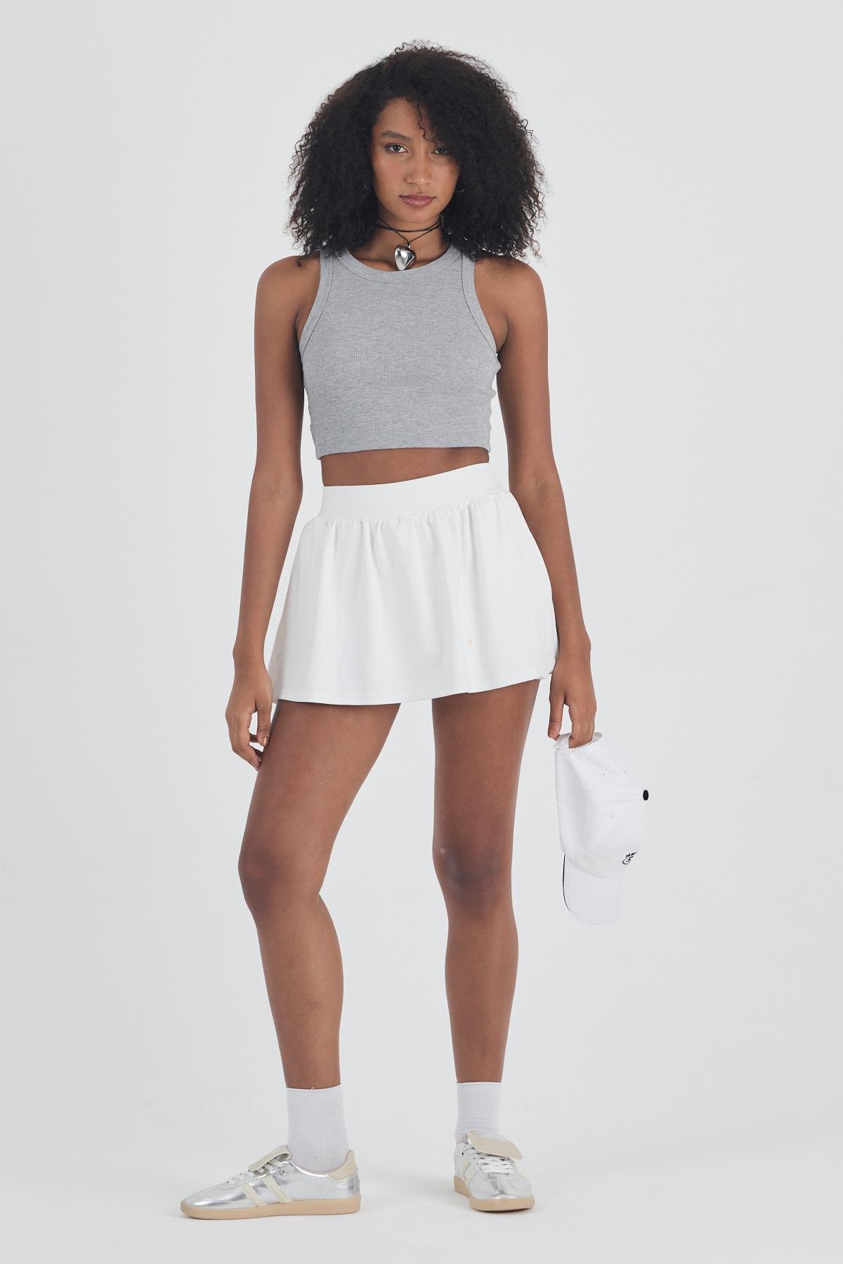 FİHA/3049-KADIN KAŞKORSE BİYELİ CROP - GRİ