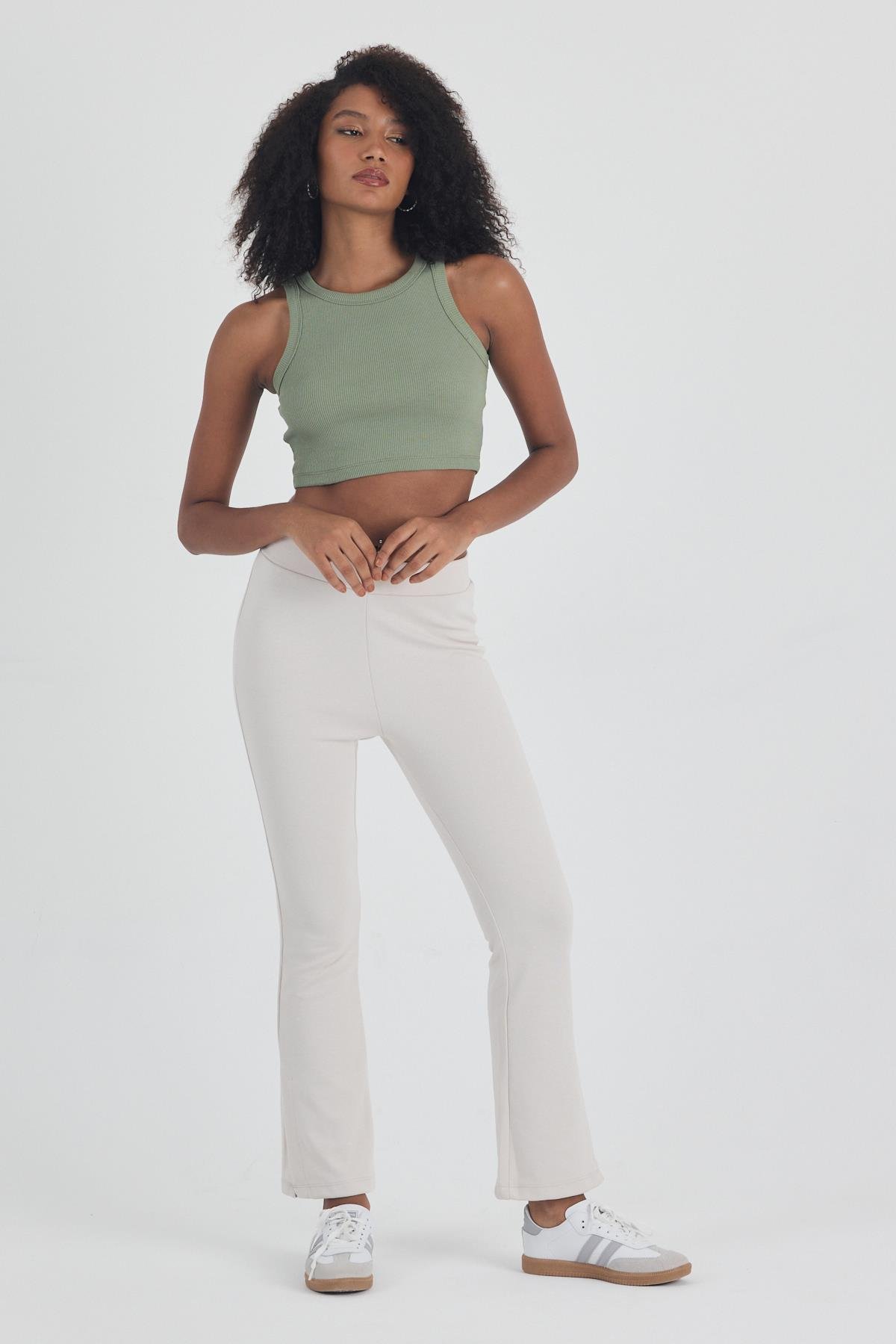FİHA/3049-KADIN KAŞKORSE BİYELİ CROP - HAKİ