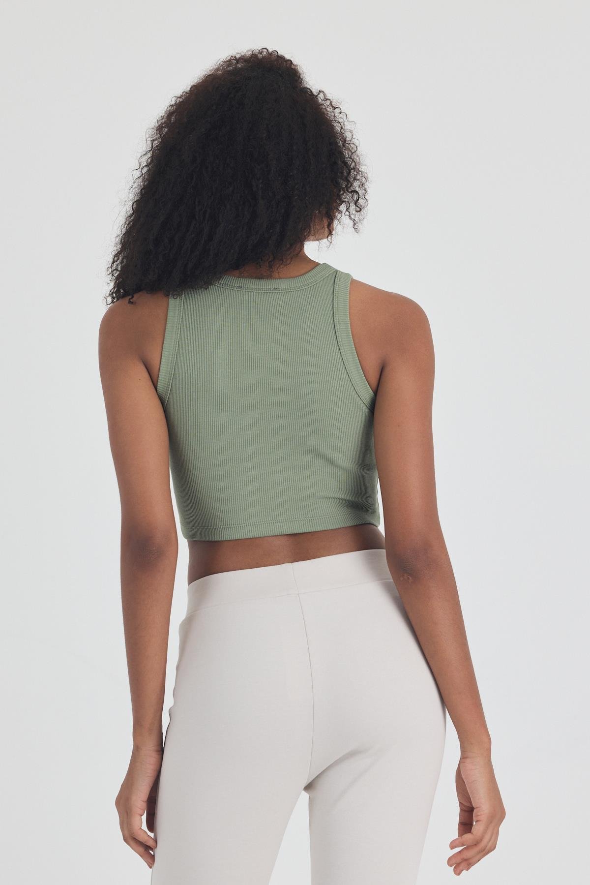 FİHA/3049-KADIN KAŞKORSE BİYELİ CROP - HAKİ