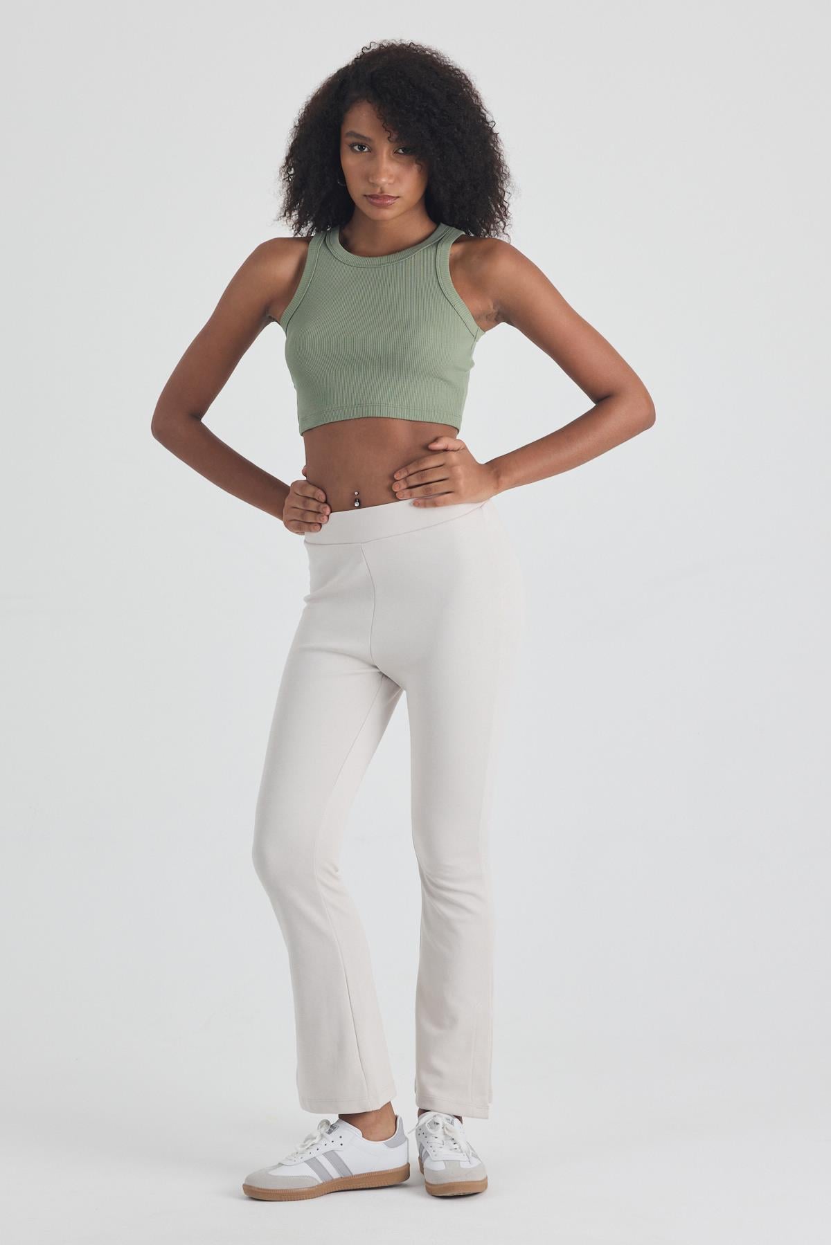 FİHA/3049-KADIN KAŞKORSE BİYELİ CROP - HAKİ