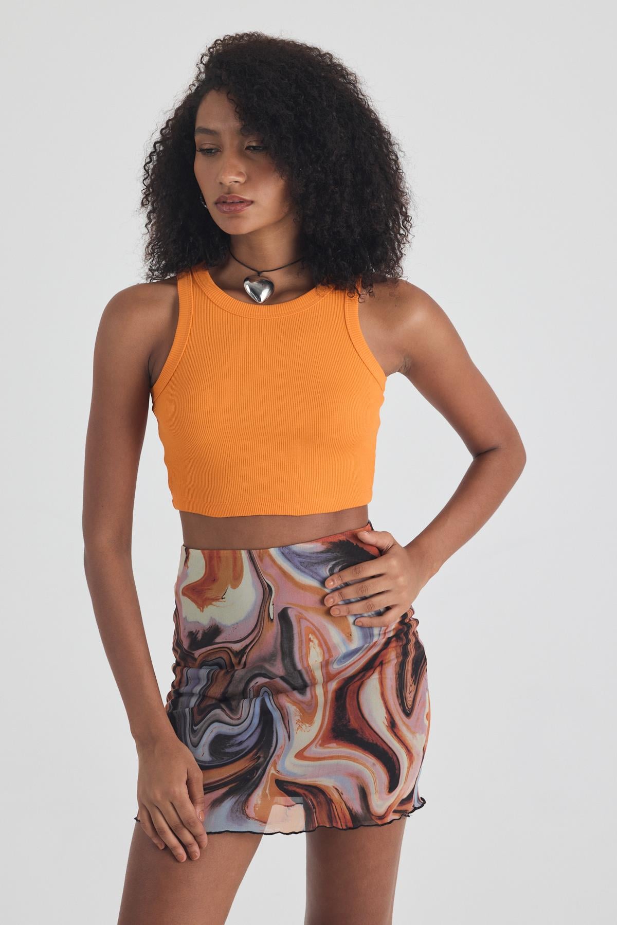 FİHA/3049-KADIN KAŞKORSE BİYELİ CROP - ORANJ