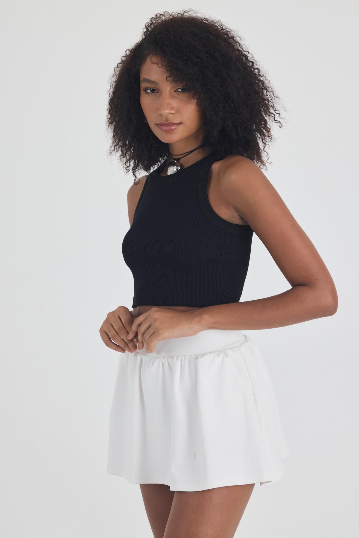 FİHA/3049-KADIN KAŞKORSE BİYELİ CROP - SİYAH