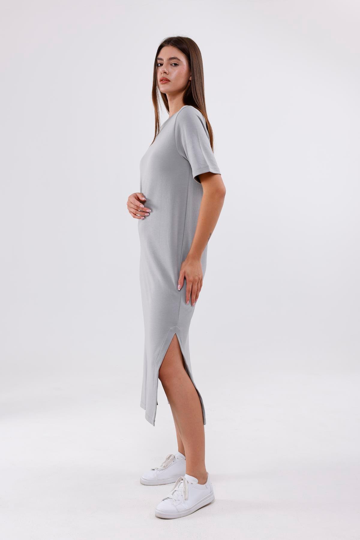 FİHA/3053-KADIN UZUN ELBİSE - ULTIMATE GRAY