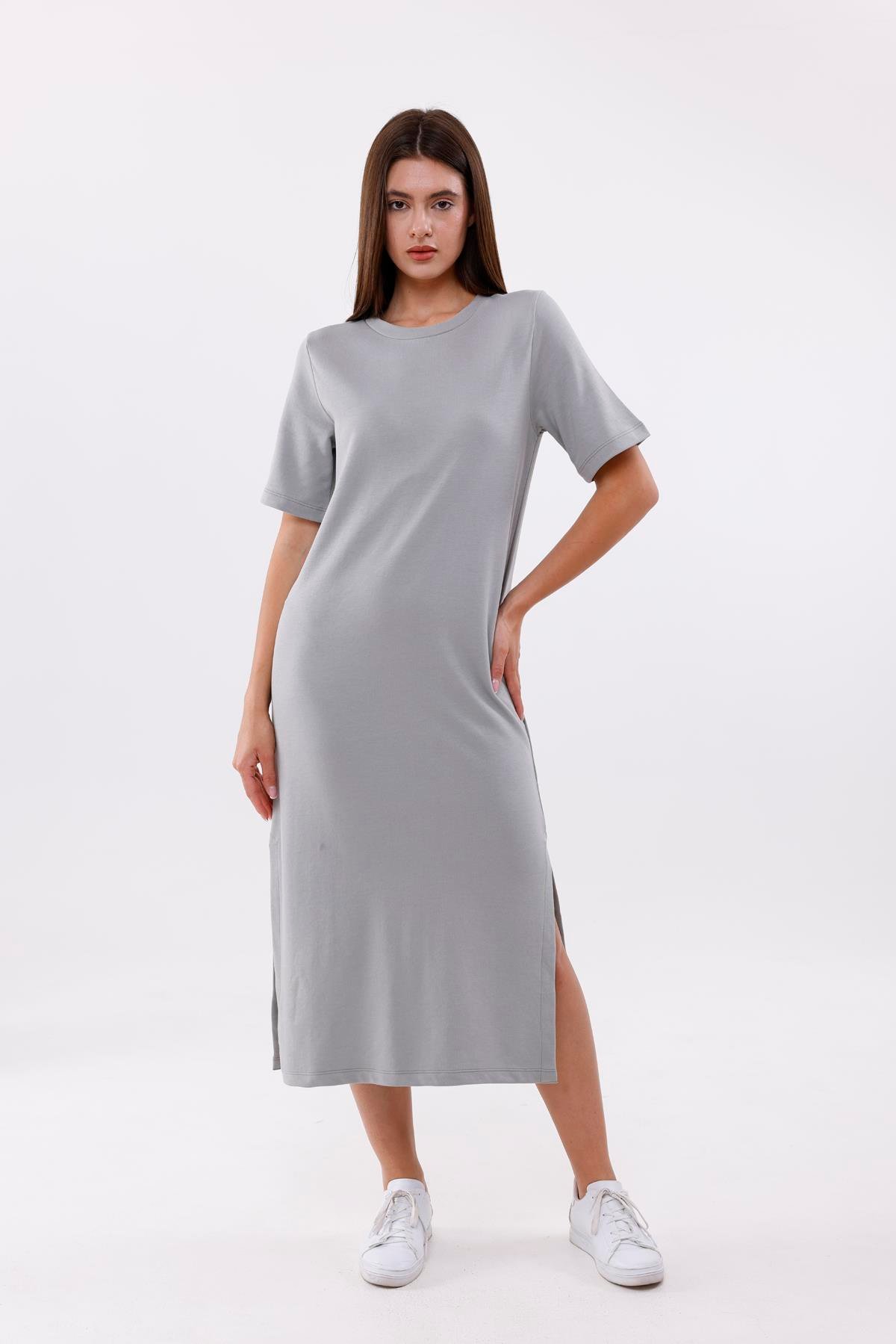 FİHA/3053-KADIN UZUN ELBİSE - ULTIMATE GRAY