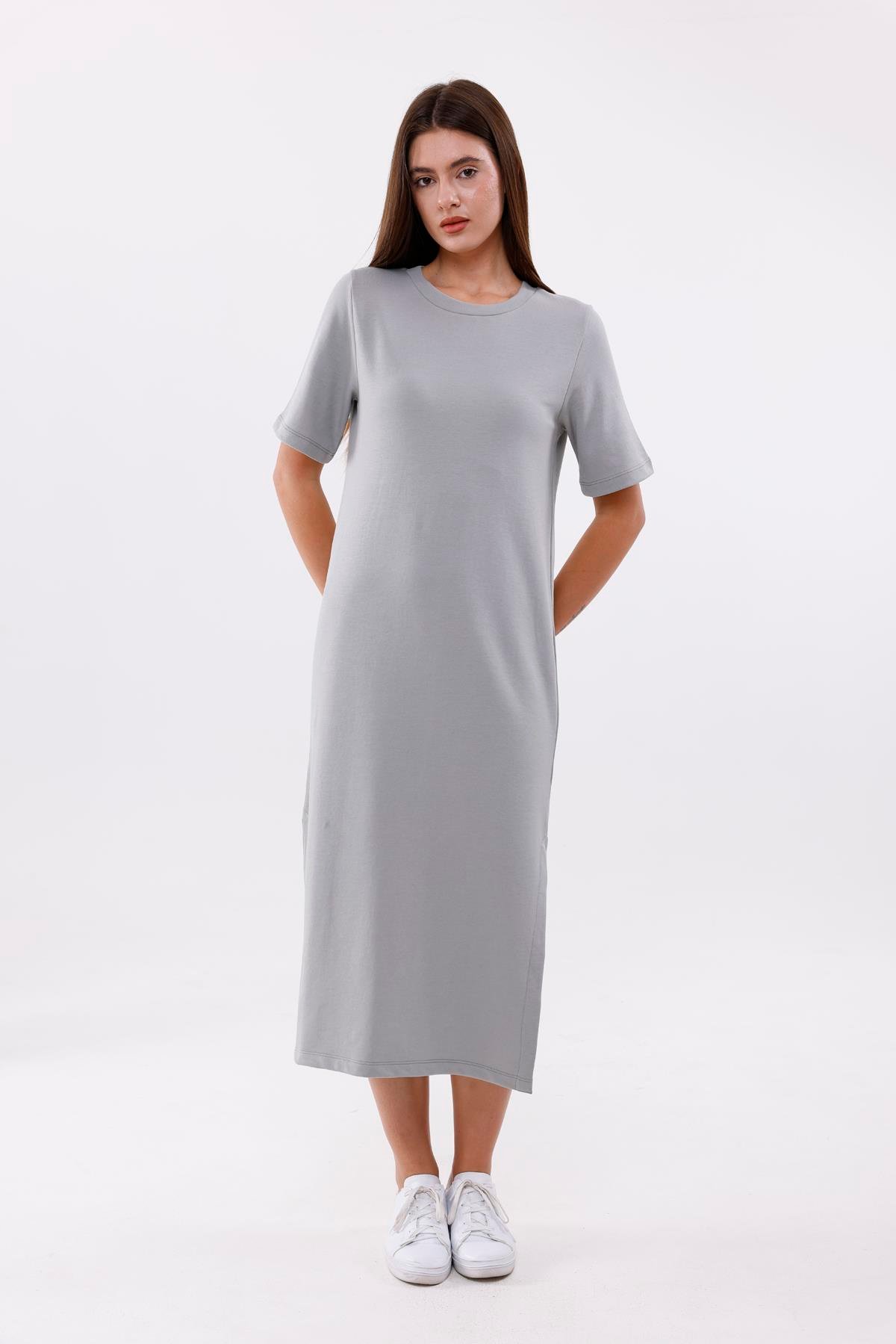 FİHA/3053-KADIN UZUN ELBİSE - ULTIMATE GRAY