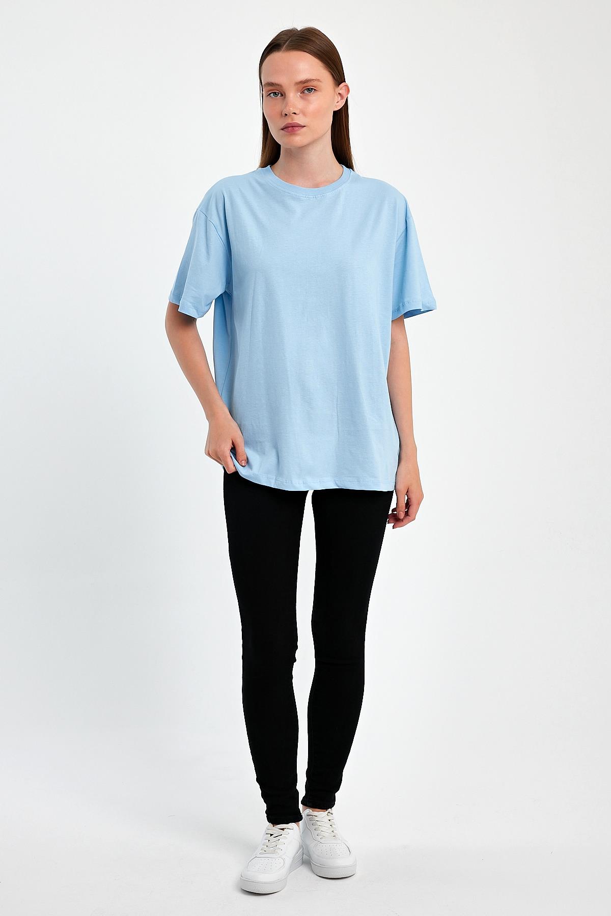 FİHA/3095-KADIN OVERSIZE T-SHIRT - AİRY BLUE