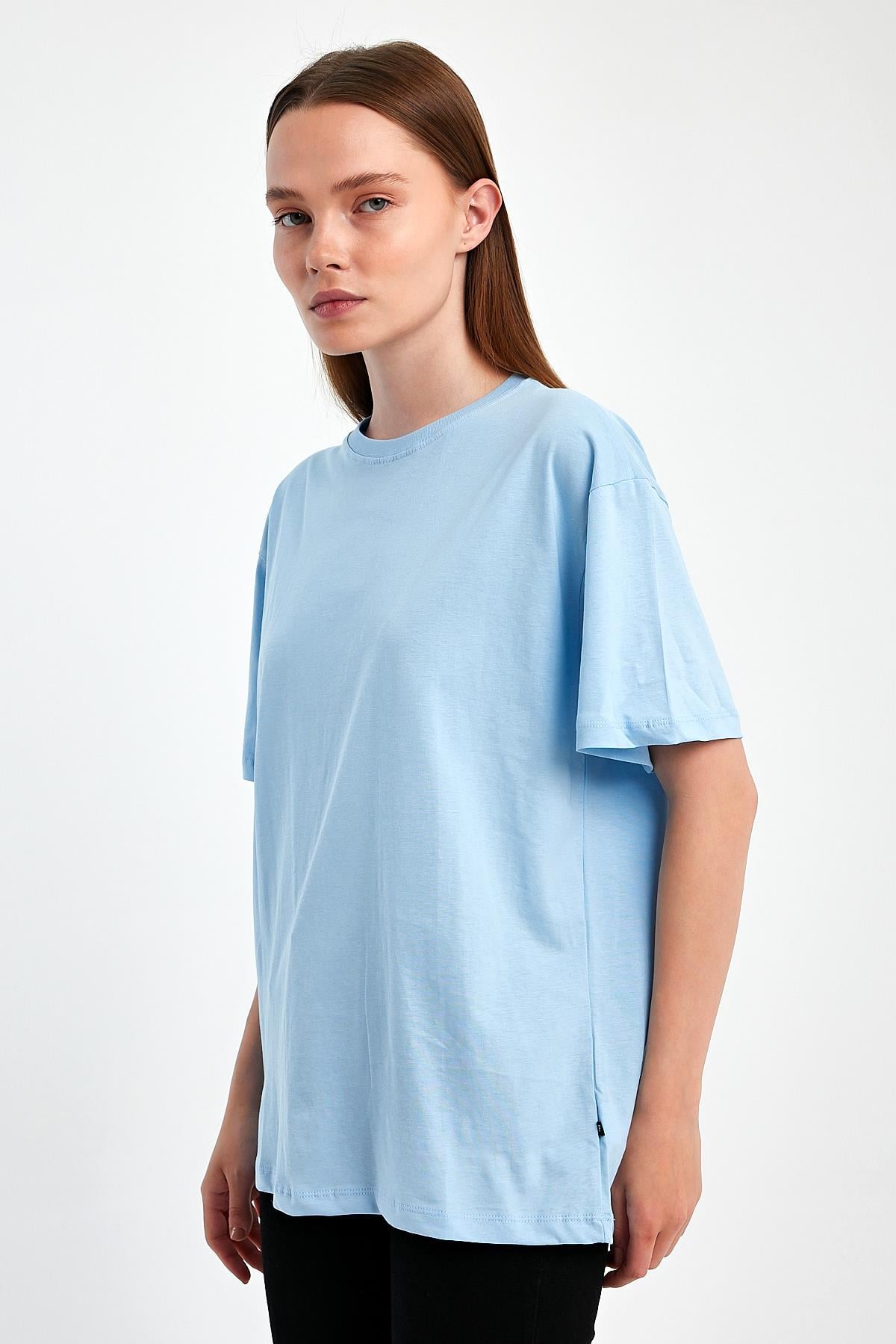 FİHA/3095-KADIN OVERSIZE T-SHIRT - AİRY BLUE
