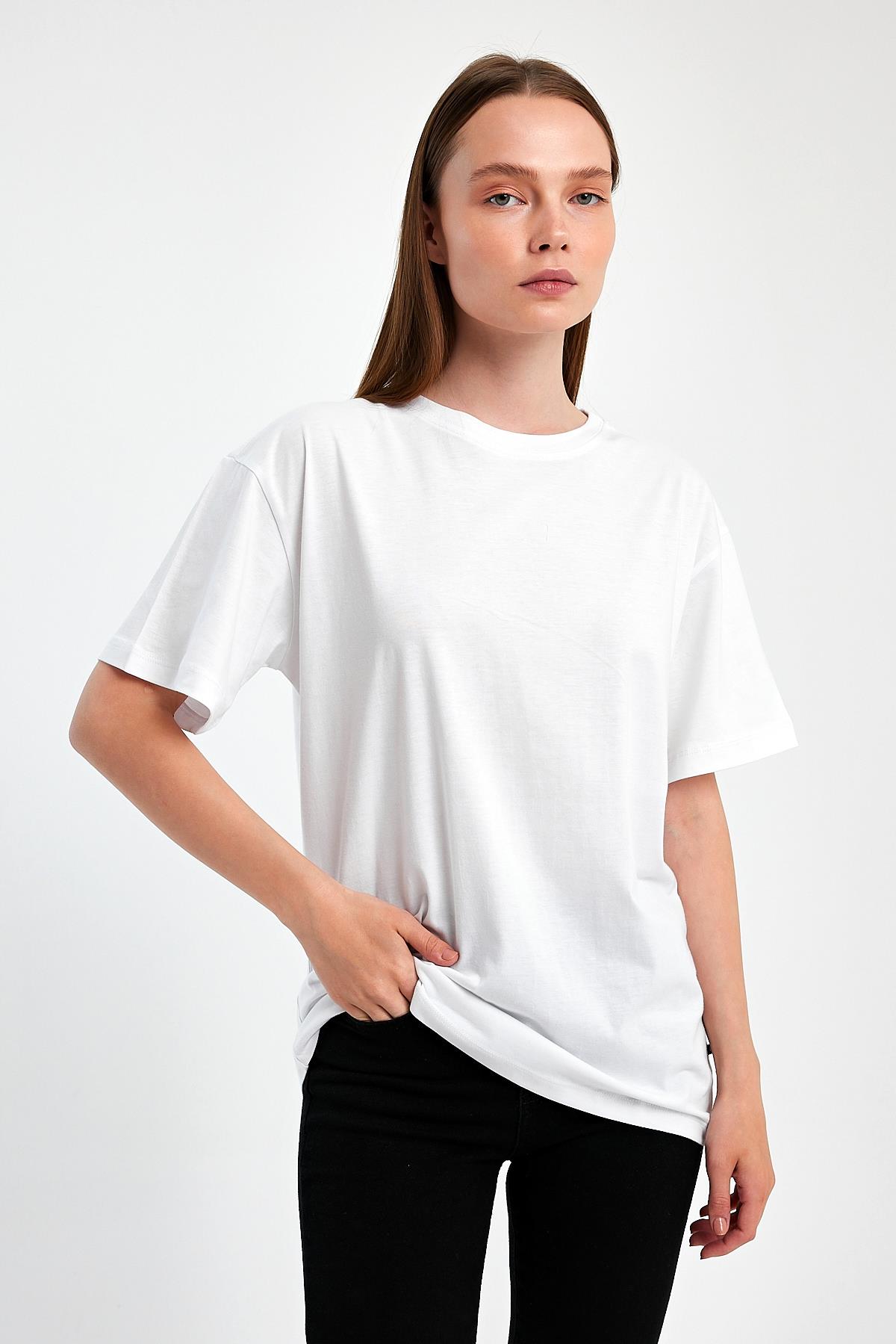FİHA/3095-KADIN OVERSIZE T-SHIRT - BEYAZ