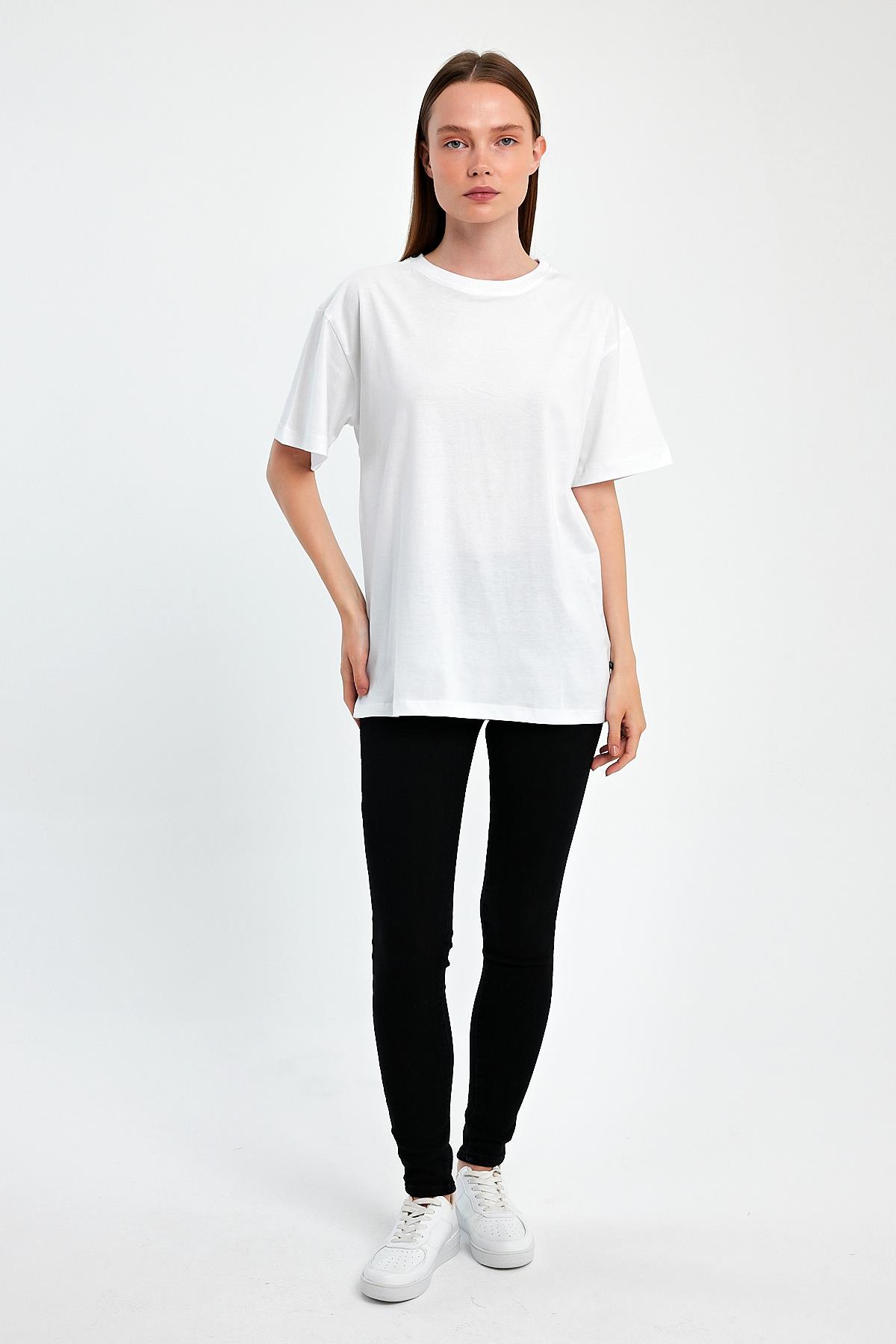 FİHA/3095-KADIN OVERSIZE T-SHIRT - BEYAZ
