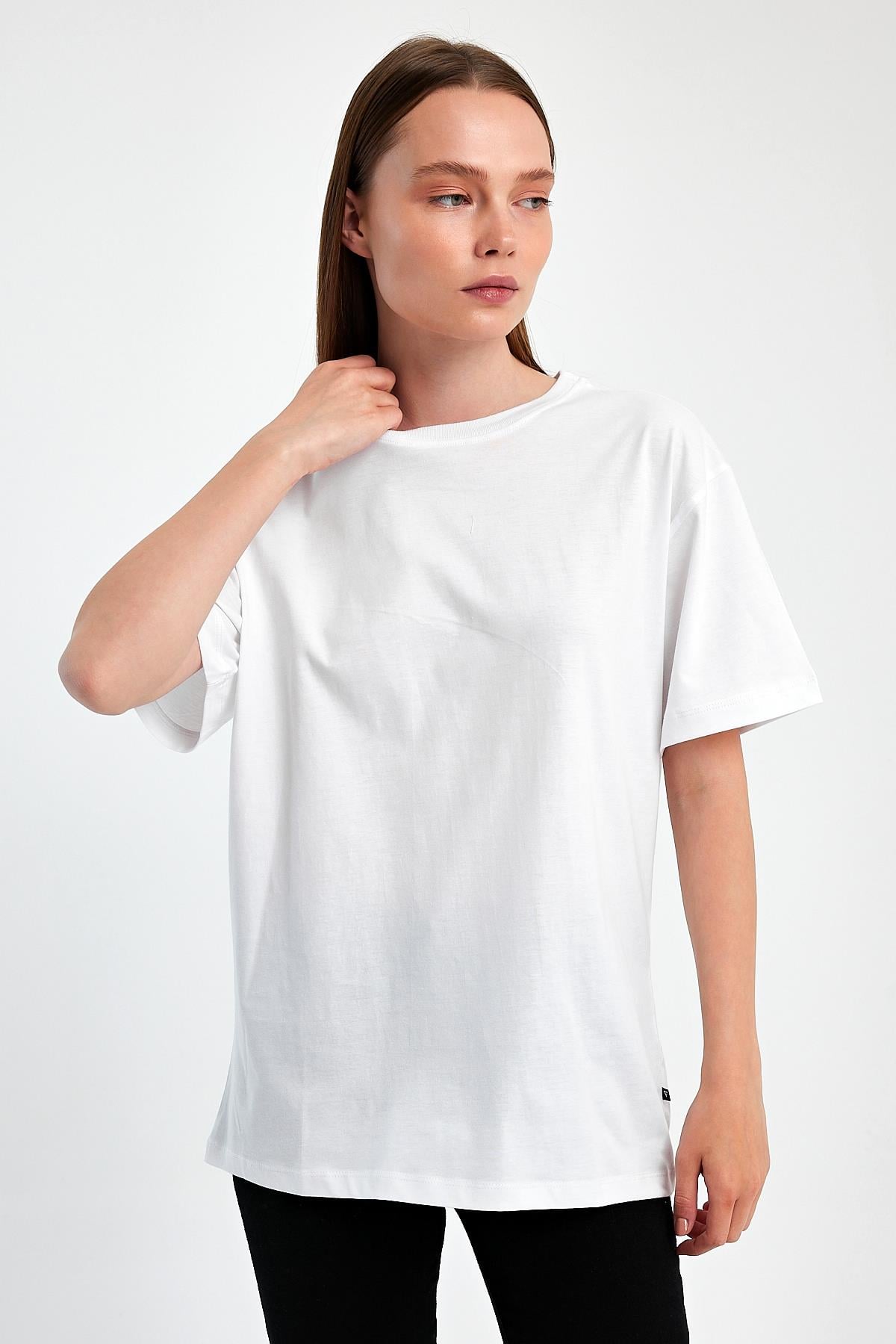 FİHA/3095-KADIN OVERSIZE T-SHIRT - BEYAZ