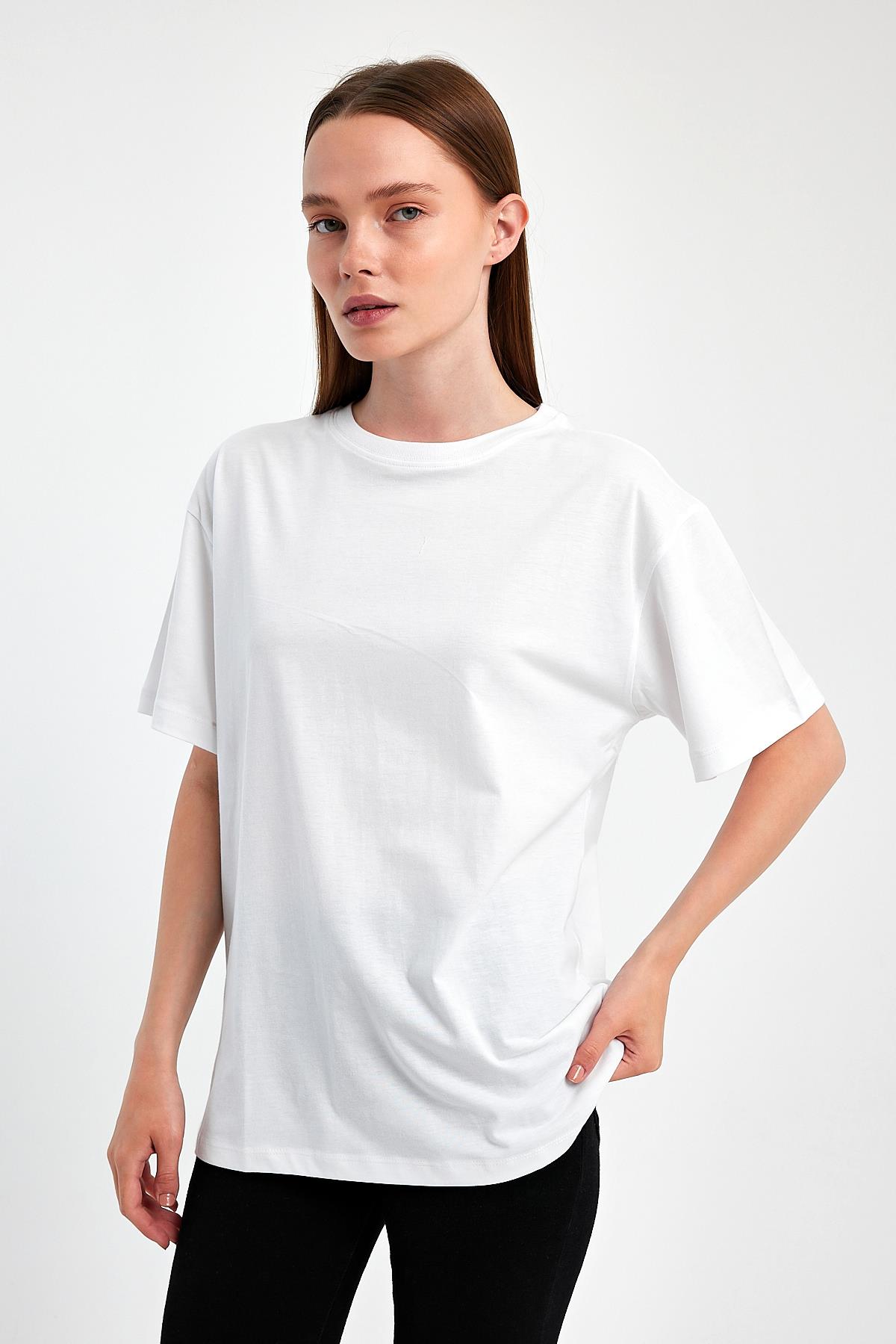 FİHA/3095-KADIN OVERSIZE T-SHIRT - BEYAZ