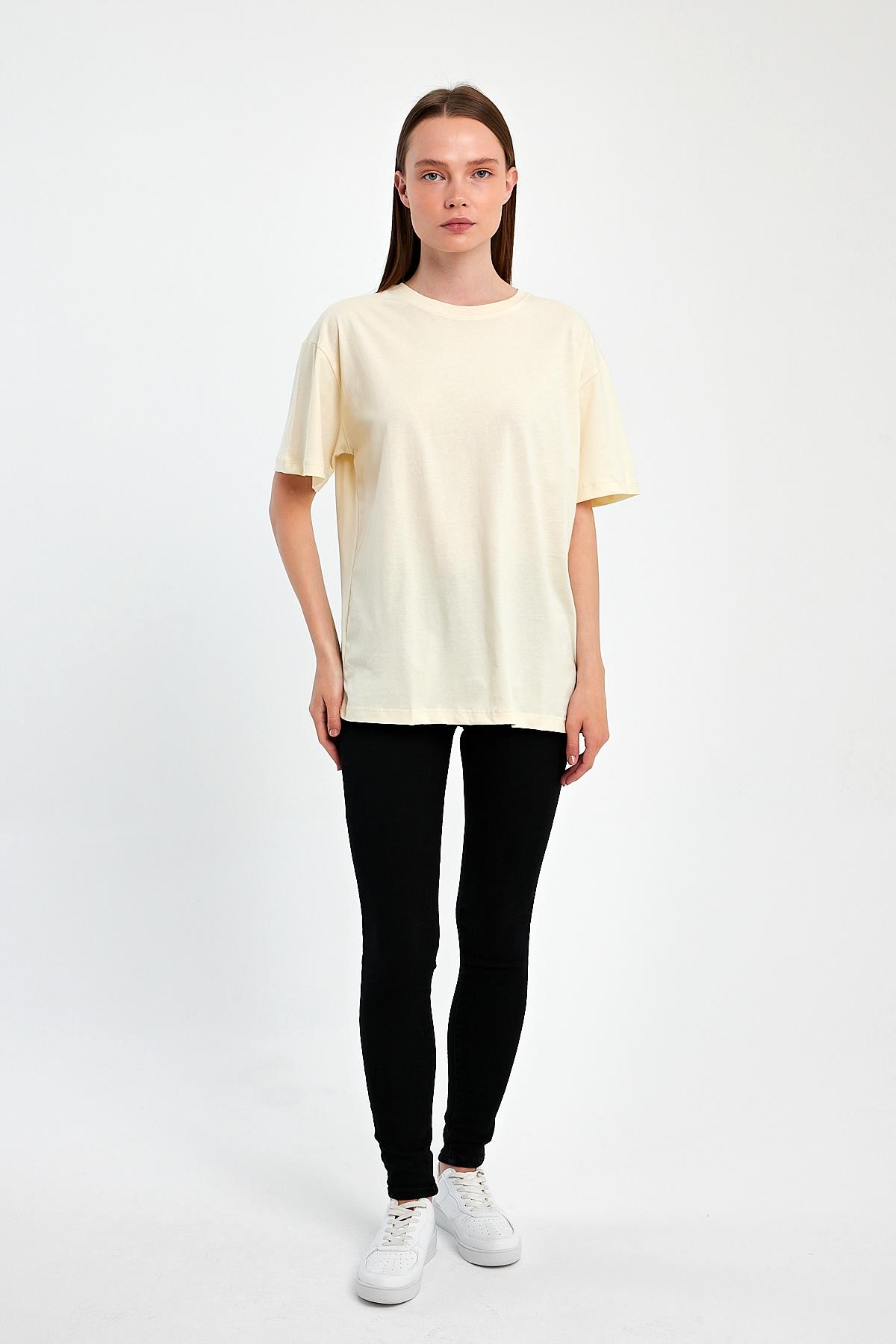 FİHA/3095-KADIN OVERSIZE T-SHIRT - EKRU