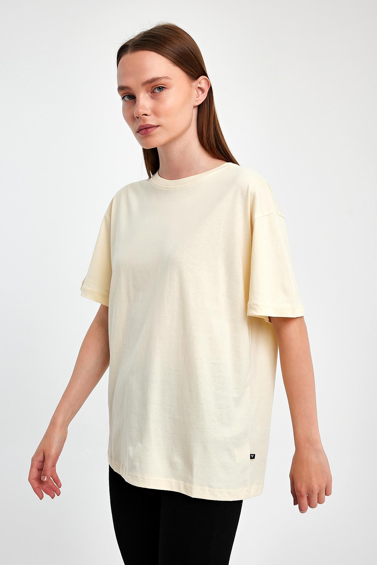 FİHA/3095-KADIN OVERSIZE T-SHIRT - EKRU