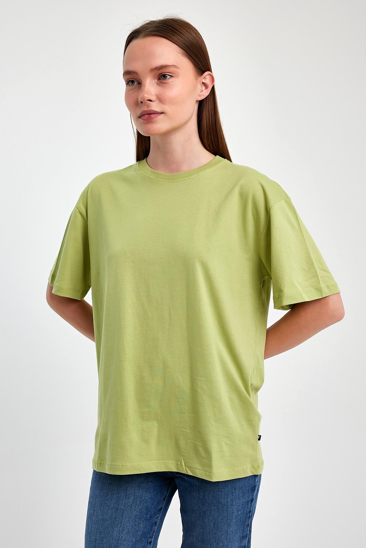 FİHA/3095-KADIN OVERSIZE T-SHIRT - FISTIK YEŞİLİ