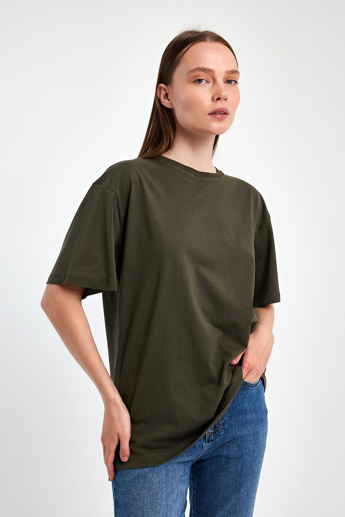 FİHA/3095-KADIN OVERSIZE T-SHIRT - HAKİ