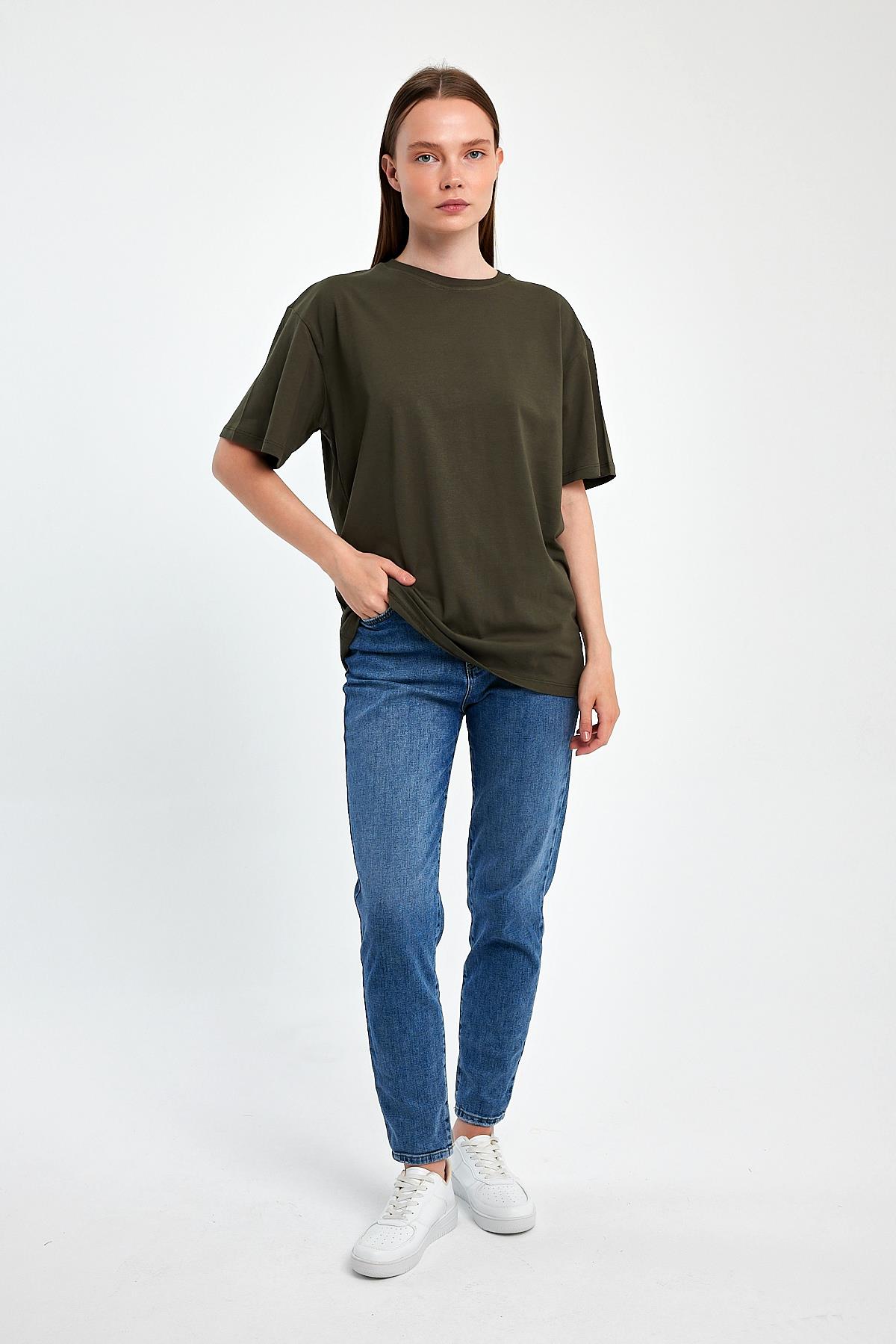 FİHA/3095-KADIN OVERSIZE T-SHIRT - HAKİ