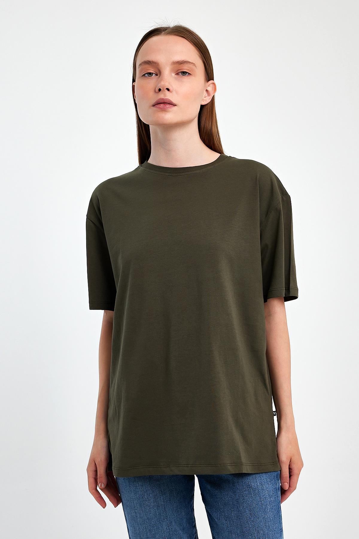 FİHA/3095-KADIN OVERSIZE T-SHIRT - HAKİ