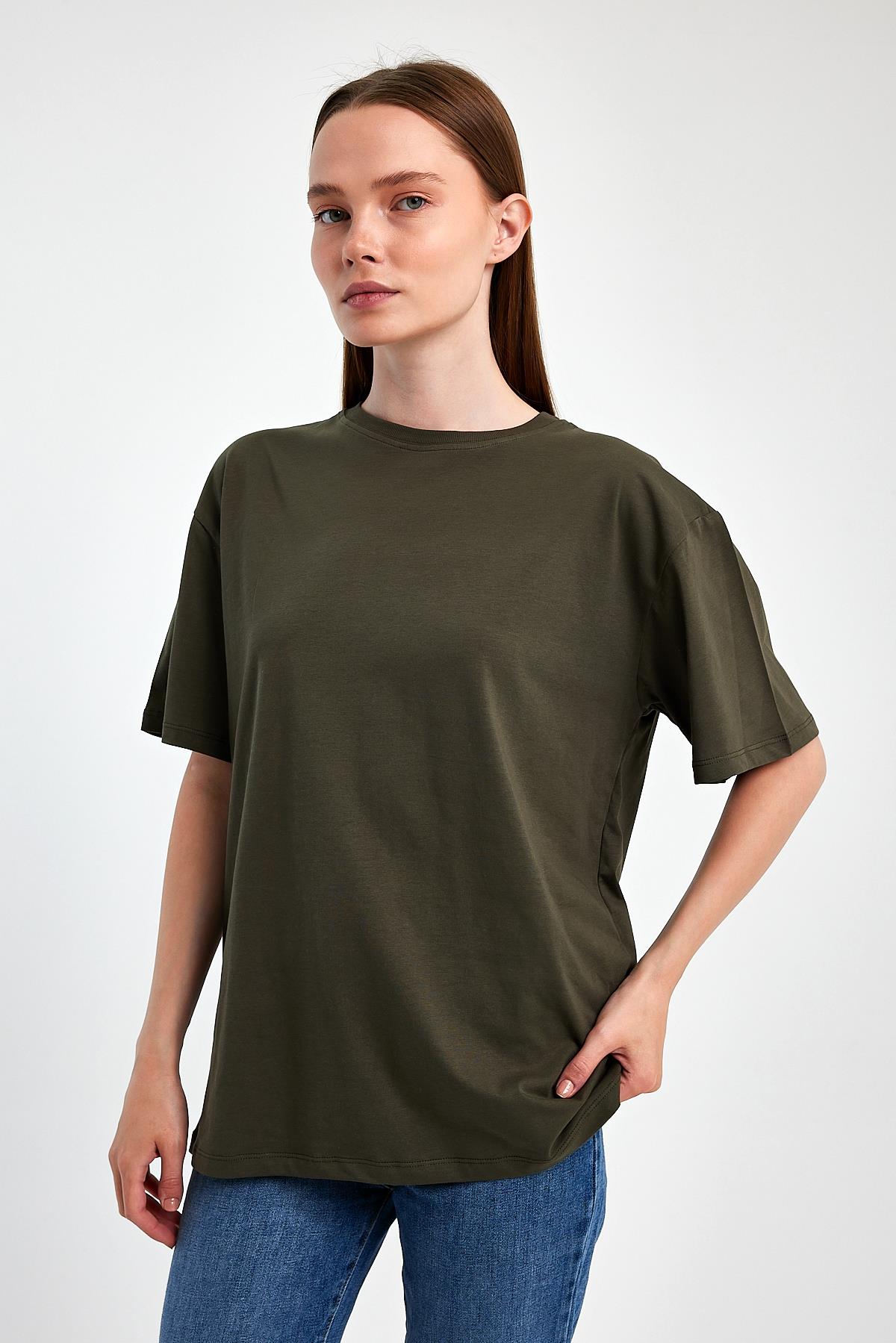 FİHA/3095-KADIN OVERSIZE T-SHIRT - HAKİ