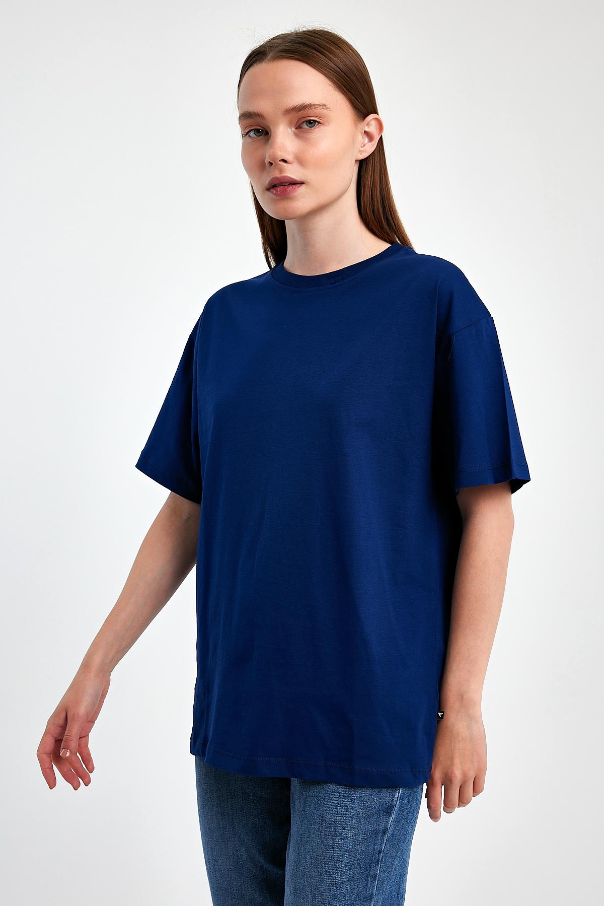 FİHA/3095-KADIN OVERSIZE T-SHIRT - LACİVERT