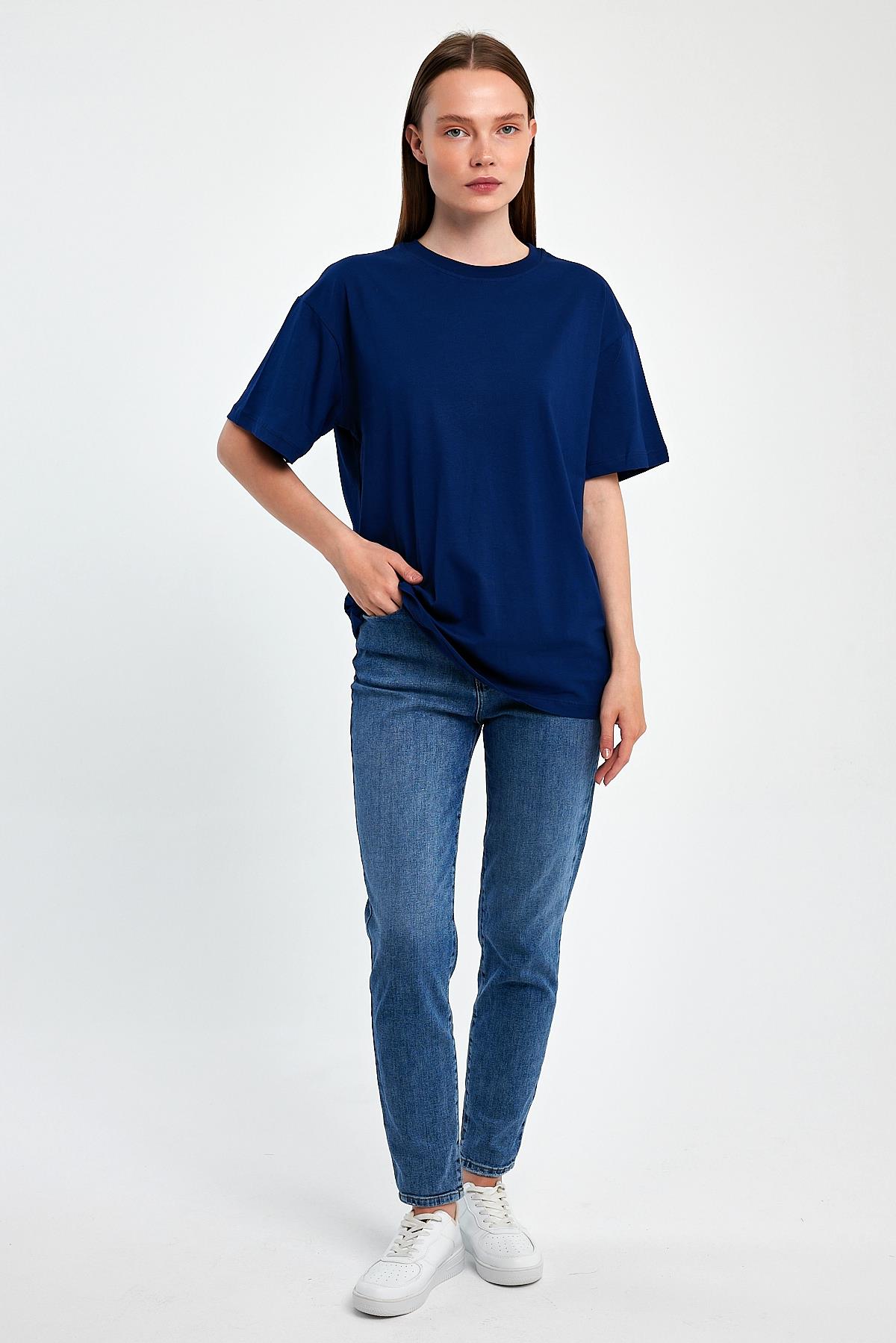 FİHA/3095-KADIN OVERSIZE T-SHIRT - LACİVERT