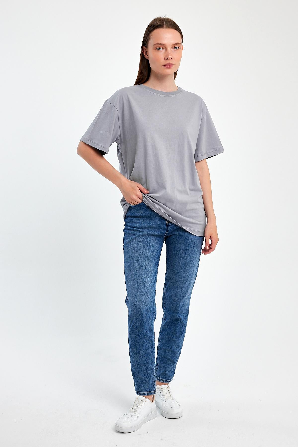 FİHA/3095-KADIN OVERSIZE T-SHIRT - LİLA