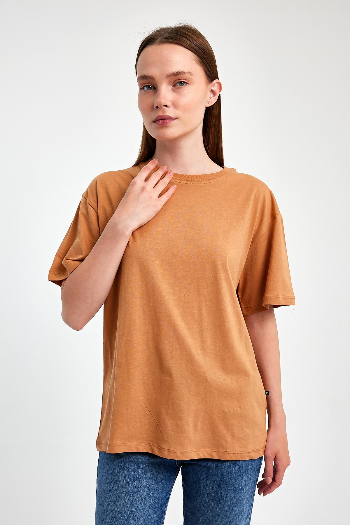 FİHA/3095-KADIN OVERSIZE T-SHIRT - MACCHİATO