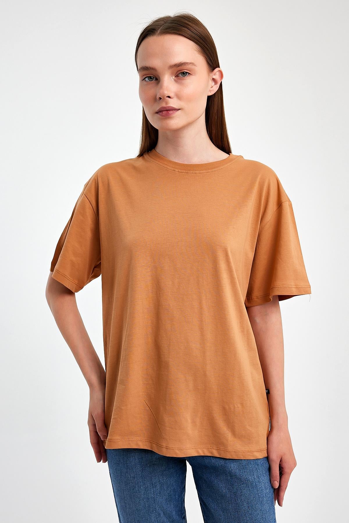 FİHA/3095-KADIN OVERSIZE T-SHIRT - MACCHİATO