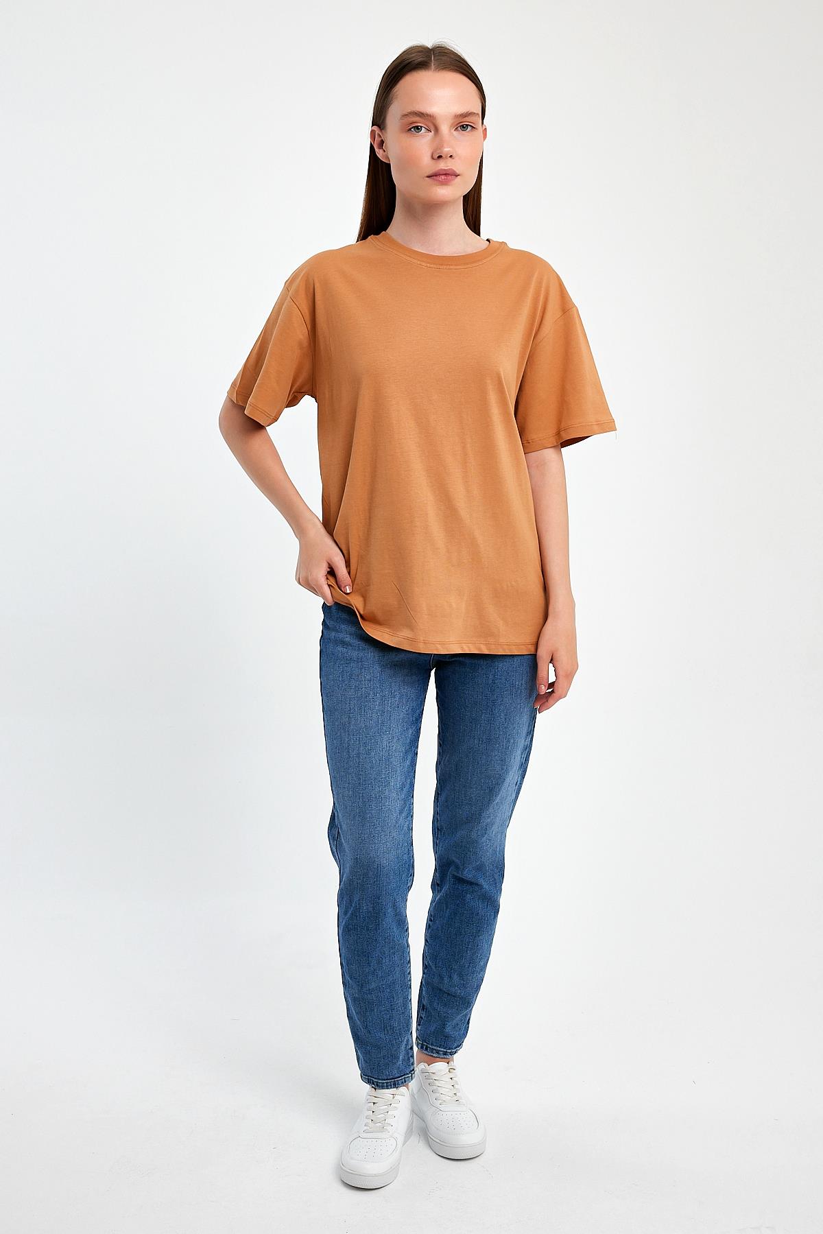 FİHA/3095-KADIN OVERSIZE T-SHIRT - MACCHİATO
