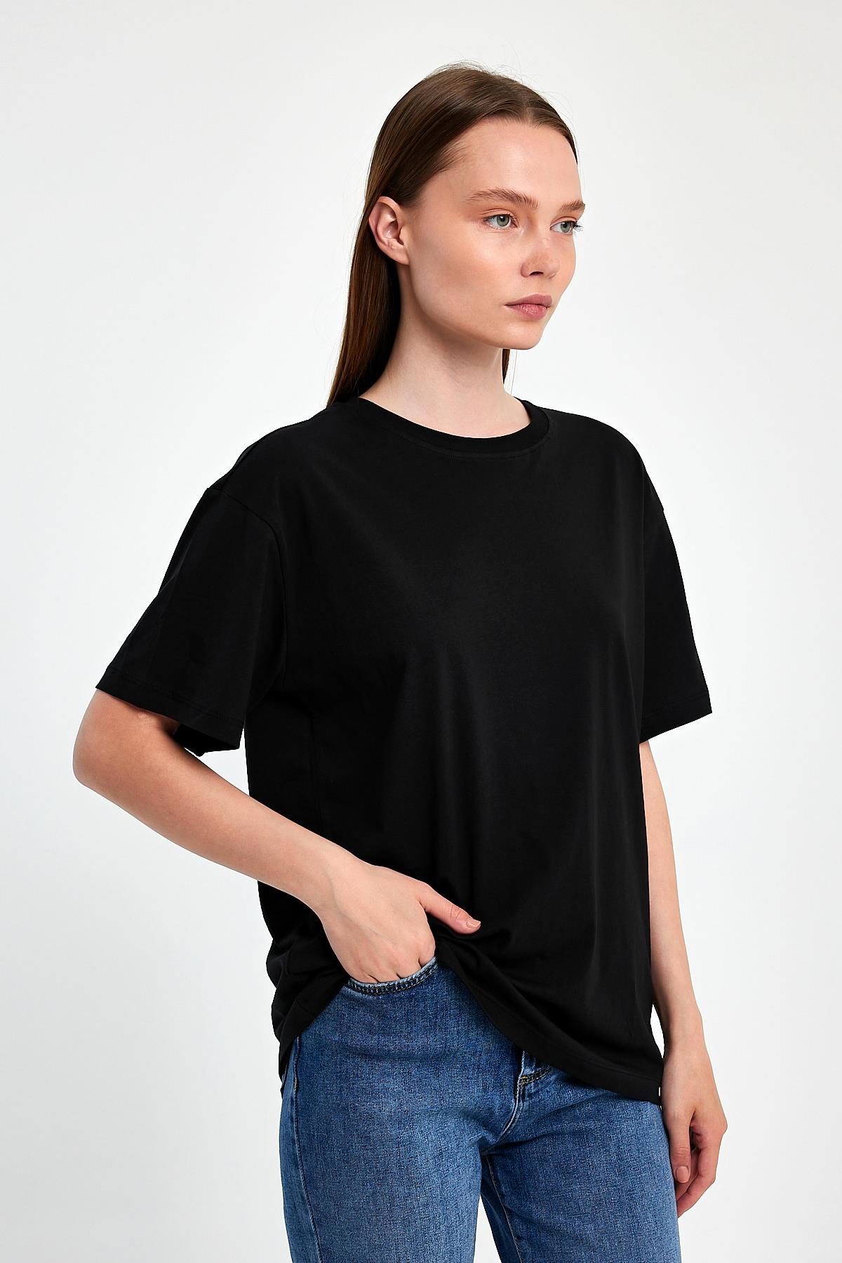 FİHA/3095-KADIN OVERSIZE T-SHIRT - SİYAH
