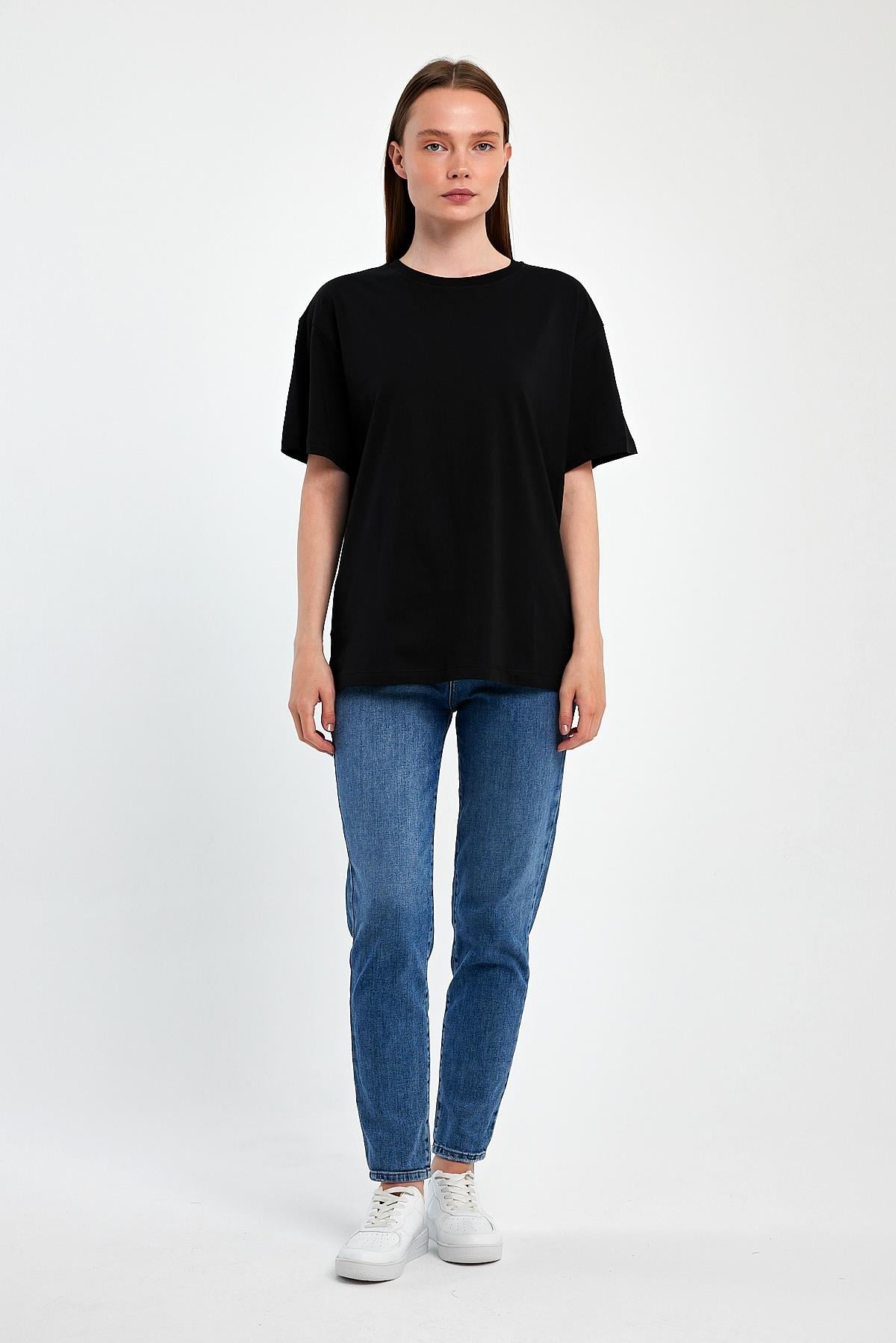 FİHA/3095-KADIN OVERSIZE T-SHIRT - SİYAH