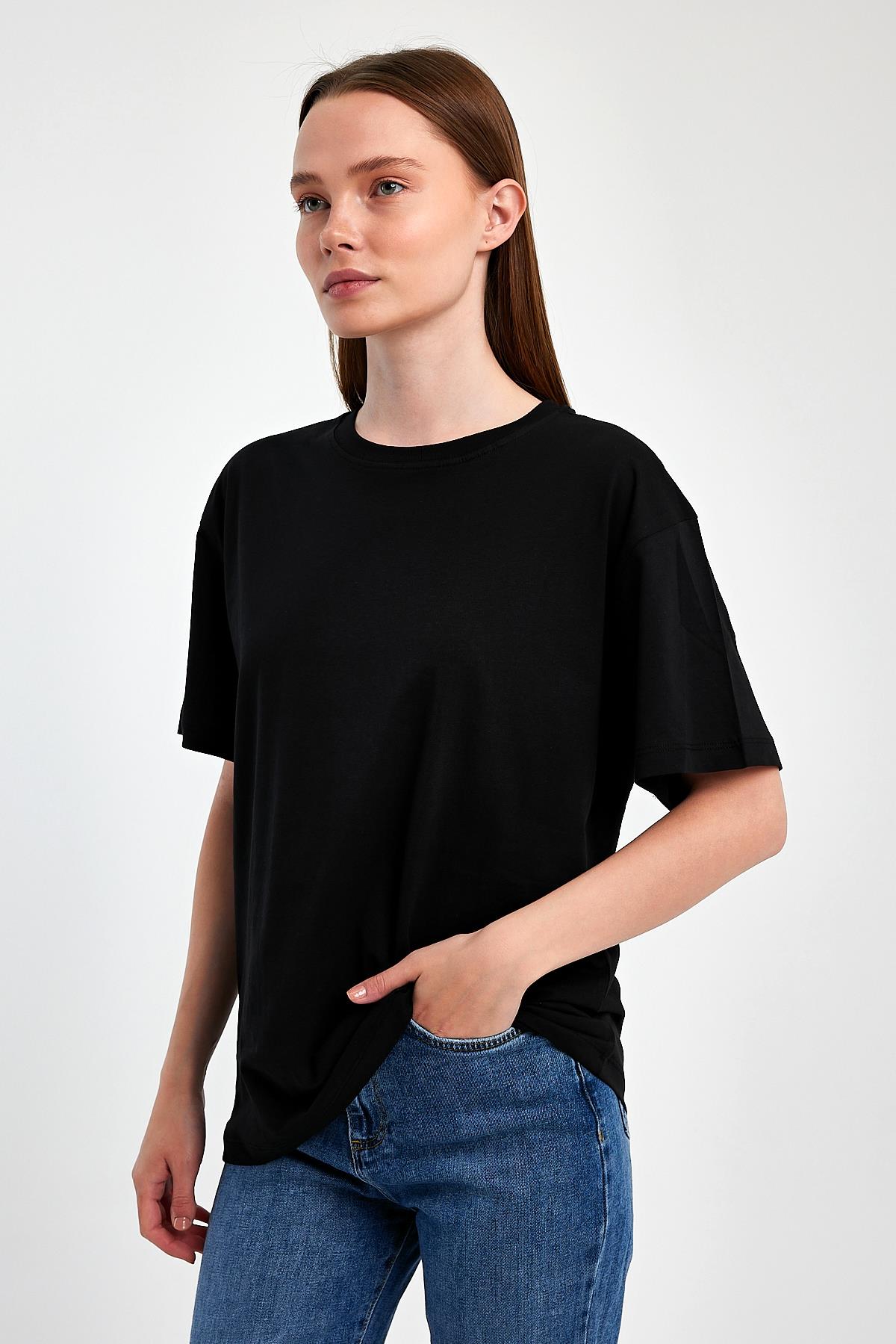 FİHA/3095-KADIN OVERSIZE T-SHIRT - SİYAH