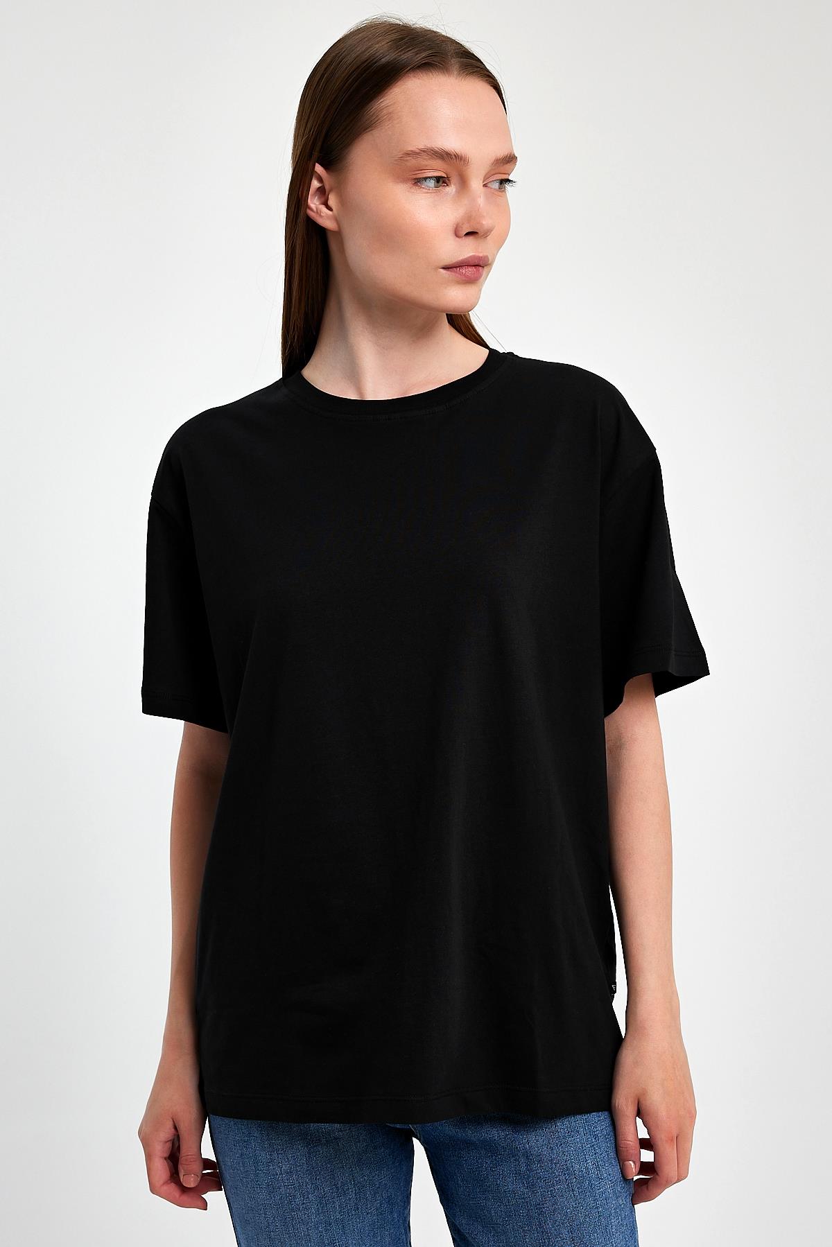 FİHA/3095-KADIN OVERSIZE T-SHIRT - SİYAH