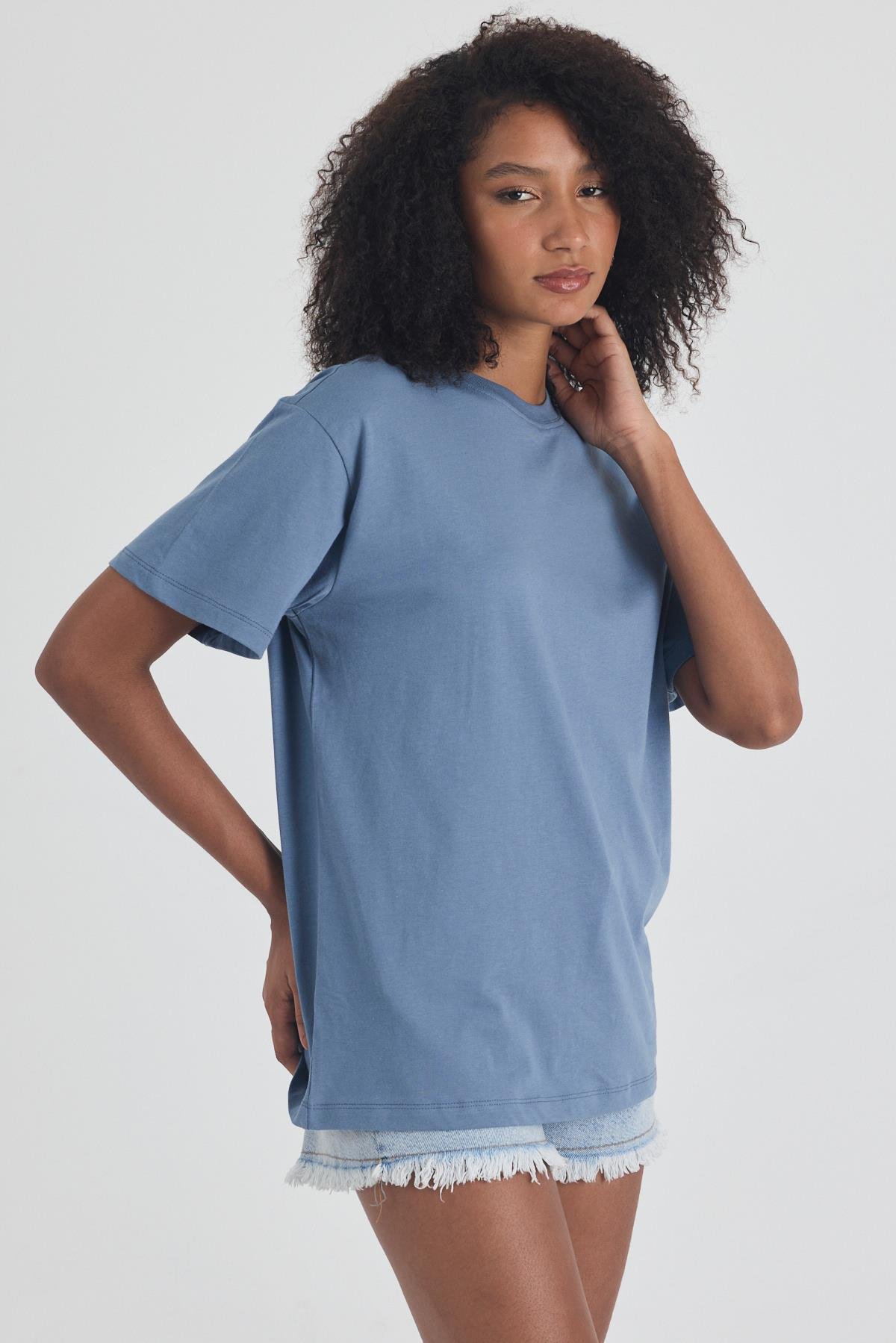 FİHA/3095-KADIN OVERSIZE T-SHIRT - TURKUAZ