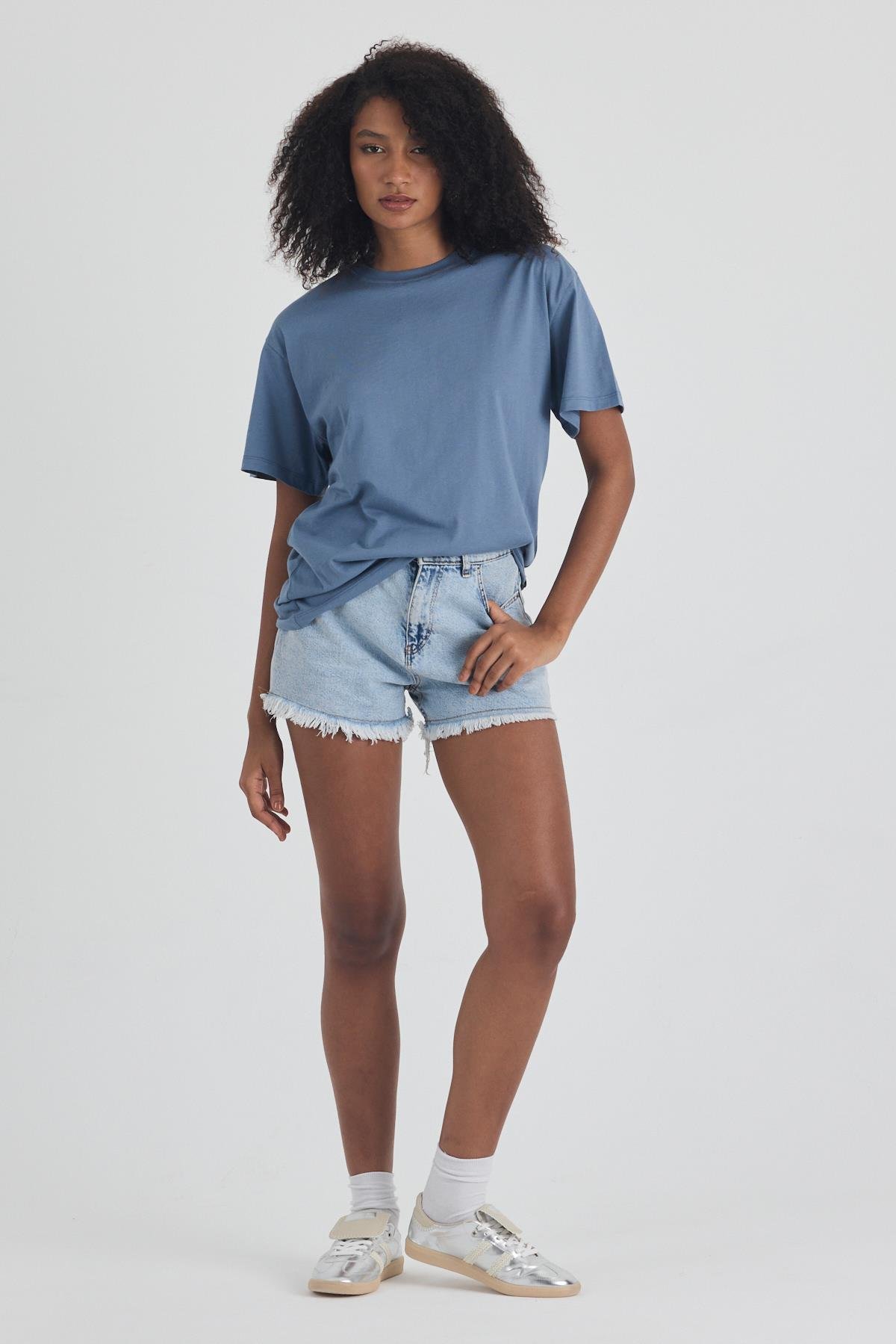 FİHA/3095-KADIN OVERSIZE T-SHIRT - TURKUAZ