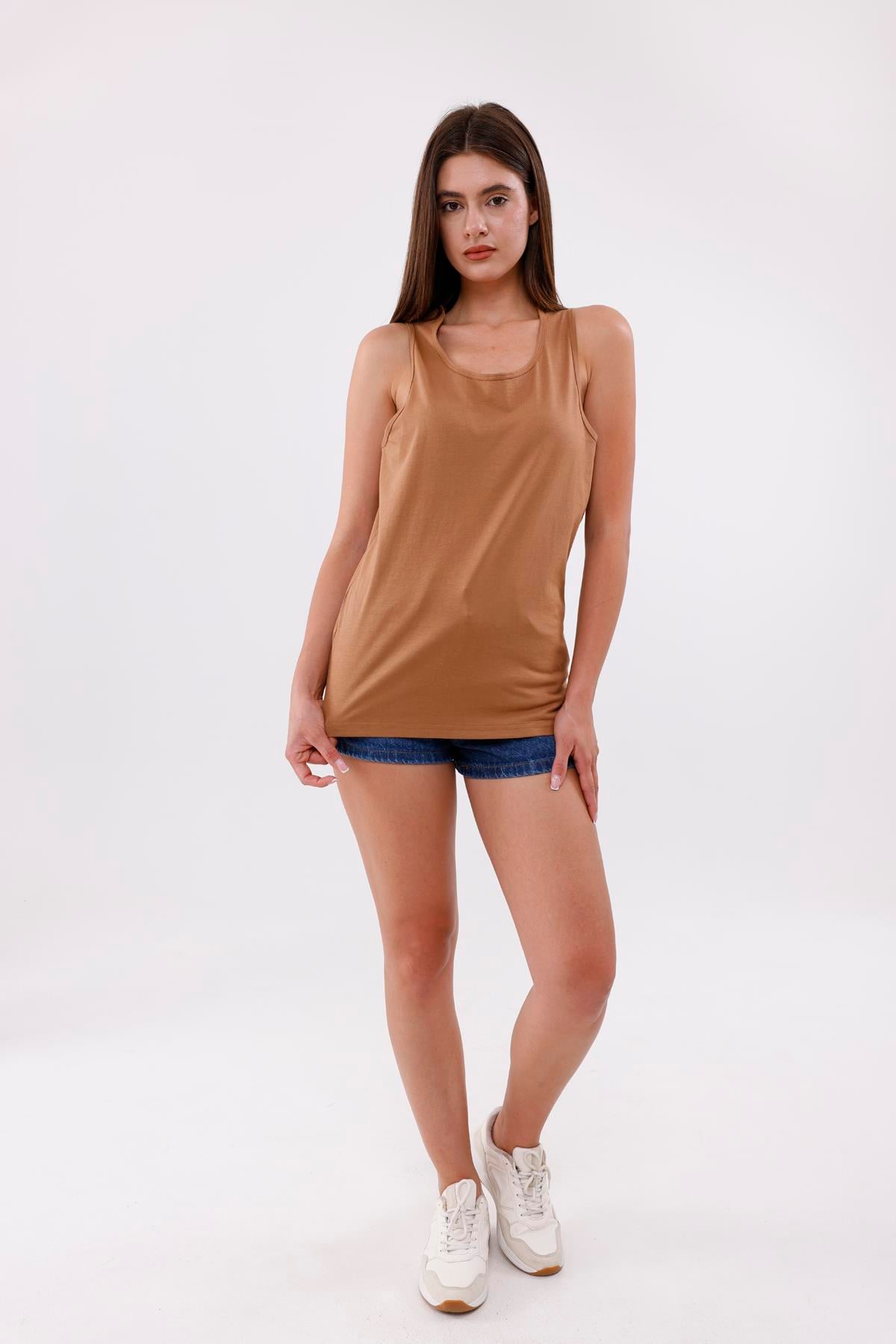 FİHA/3096-UNISEX SIFIR KOL ATLET - AÇIK KAHVE