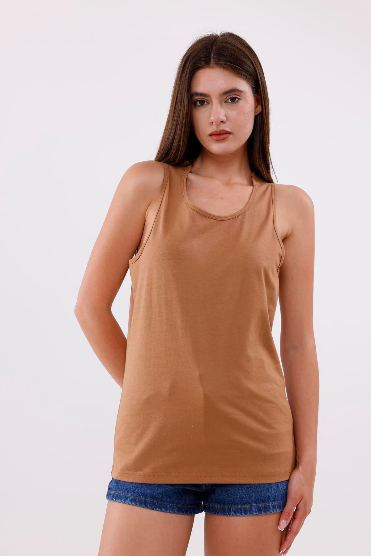 FİHA/3096-UNISEX SIFIR KOL ATLET - AÇIK KAHVE