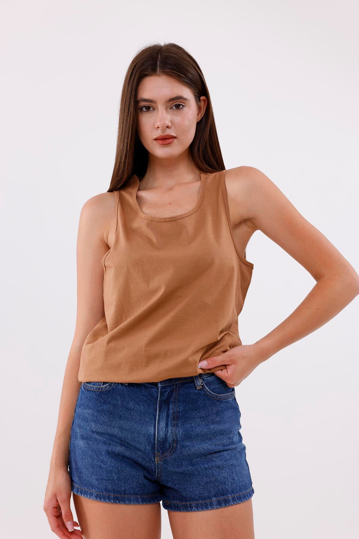 FİHA/3096-UNISEX SIFIR KOL ATLET - AÇIK KAHVE