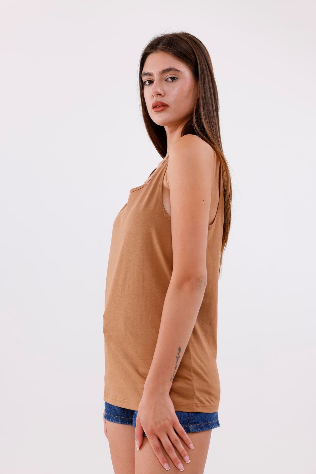 FİHA/3096-UNISEX SIFIR KOL ATLET - AÇIK KAHVE