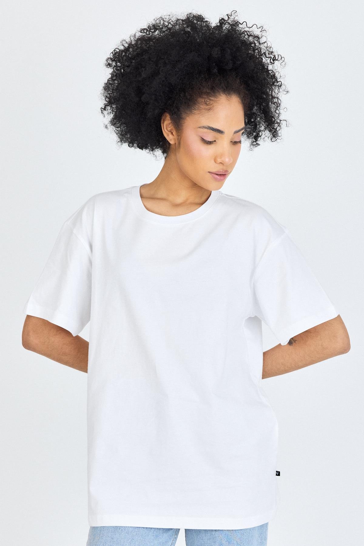 FİHA/3099-UNISEX OVERSIZE SIFIR YAKA TSHIRT - BEYAZ