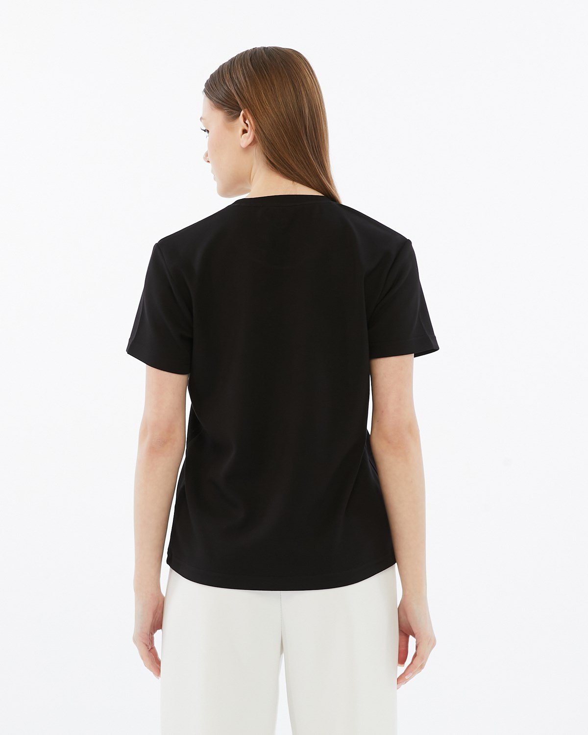 FİHA/3103-KADIN VİSKON LİKRALI DOUBLEFACE SIFIR YAKA TSHIRT - SİYAH