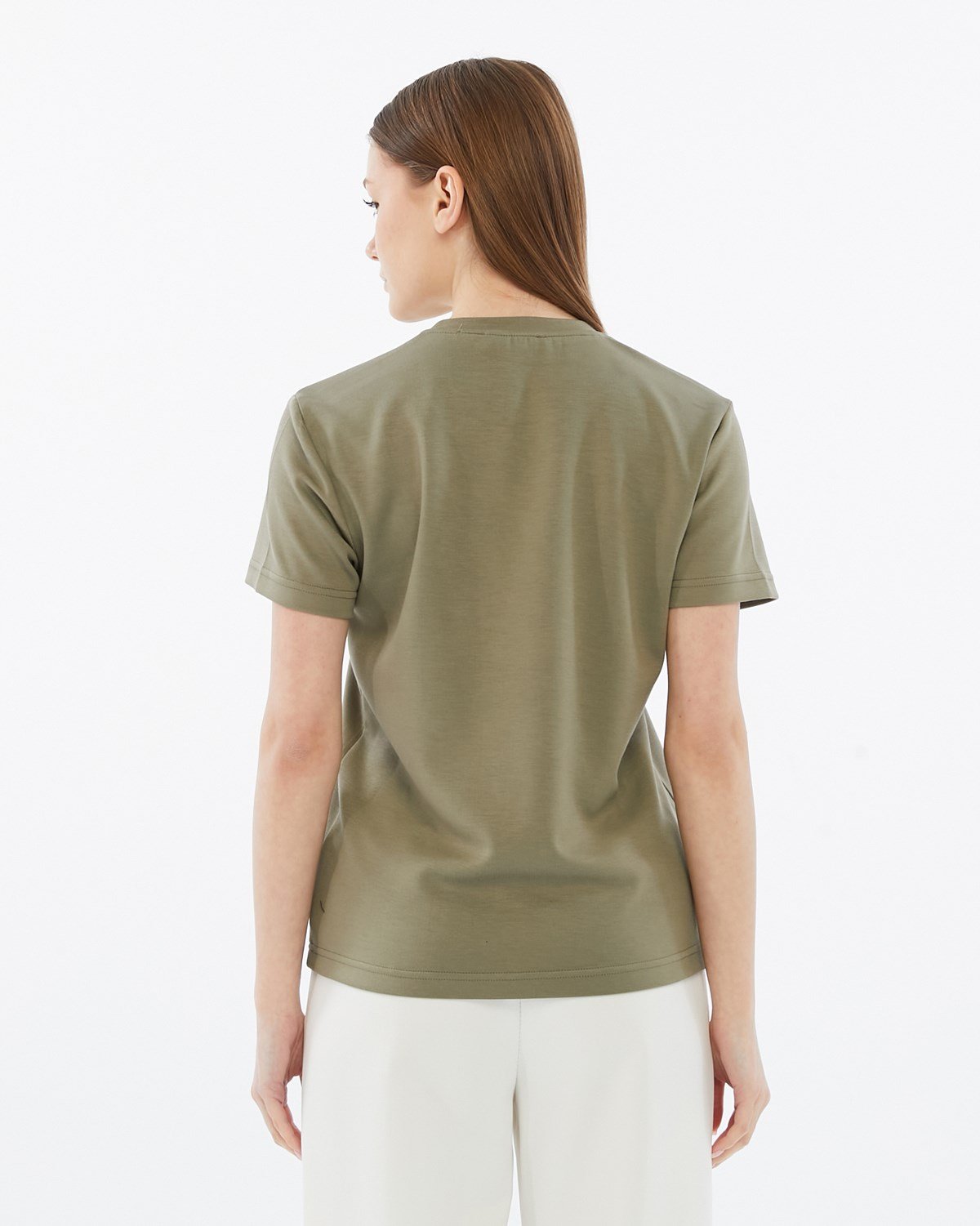 FİHA/3103-KADIN VİSKON LİKRALI DOUBLEFACE SIFIR YAKA TSHIRT - YEŞİL