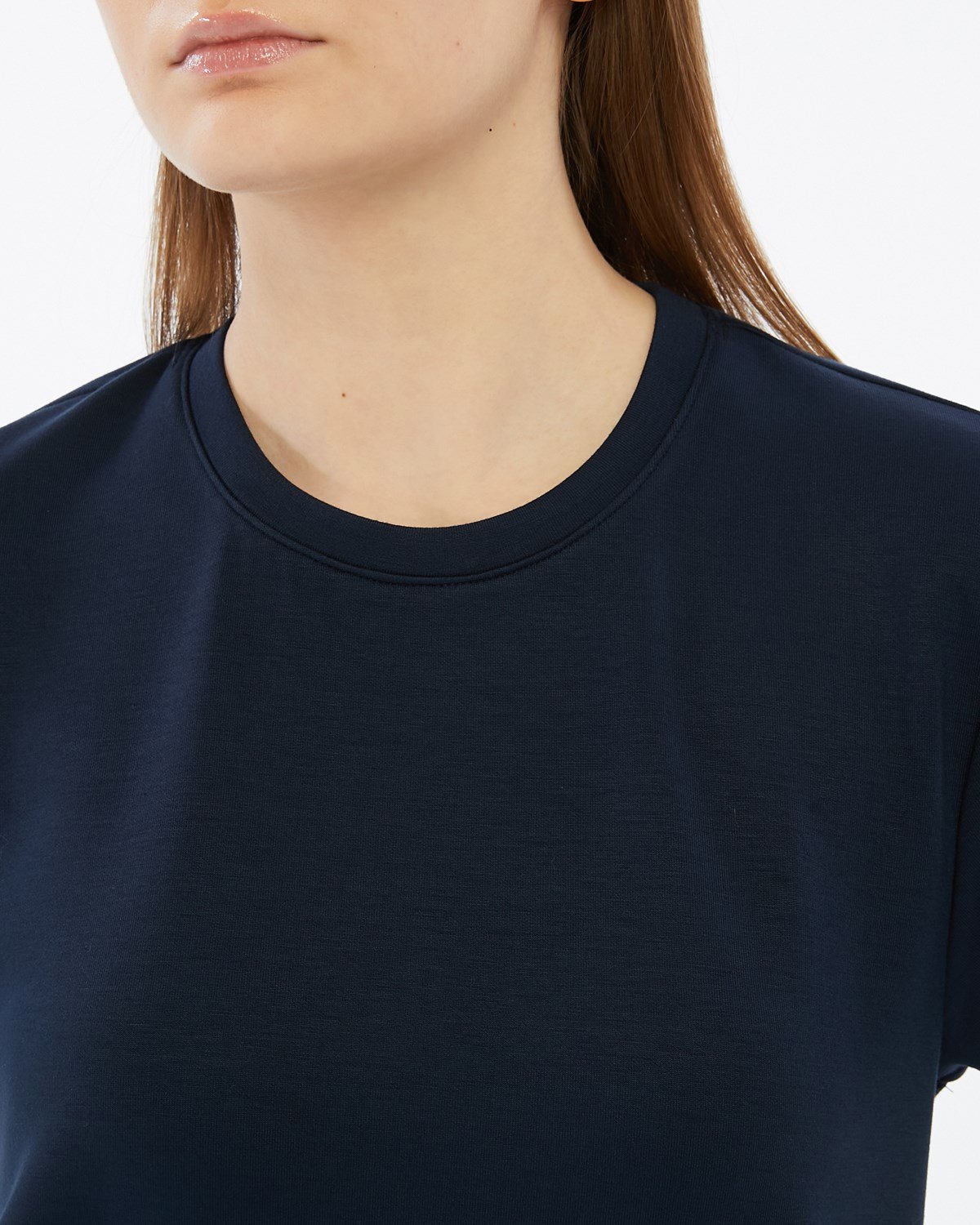 FİHA/3103-KADIN VİSKON LİKRALI DOUBLEFACE SIFIR YAKA TSHIRT - LACİVERT